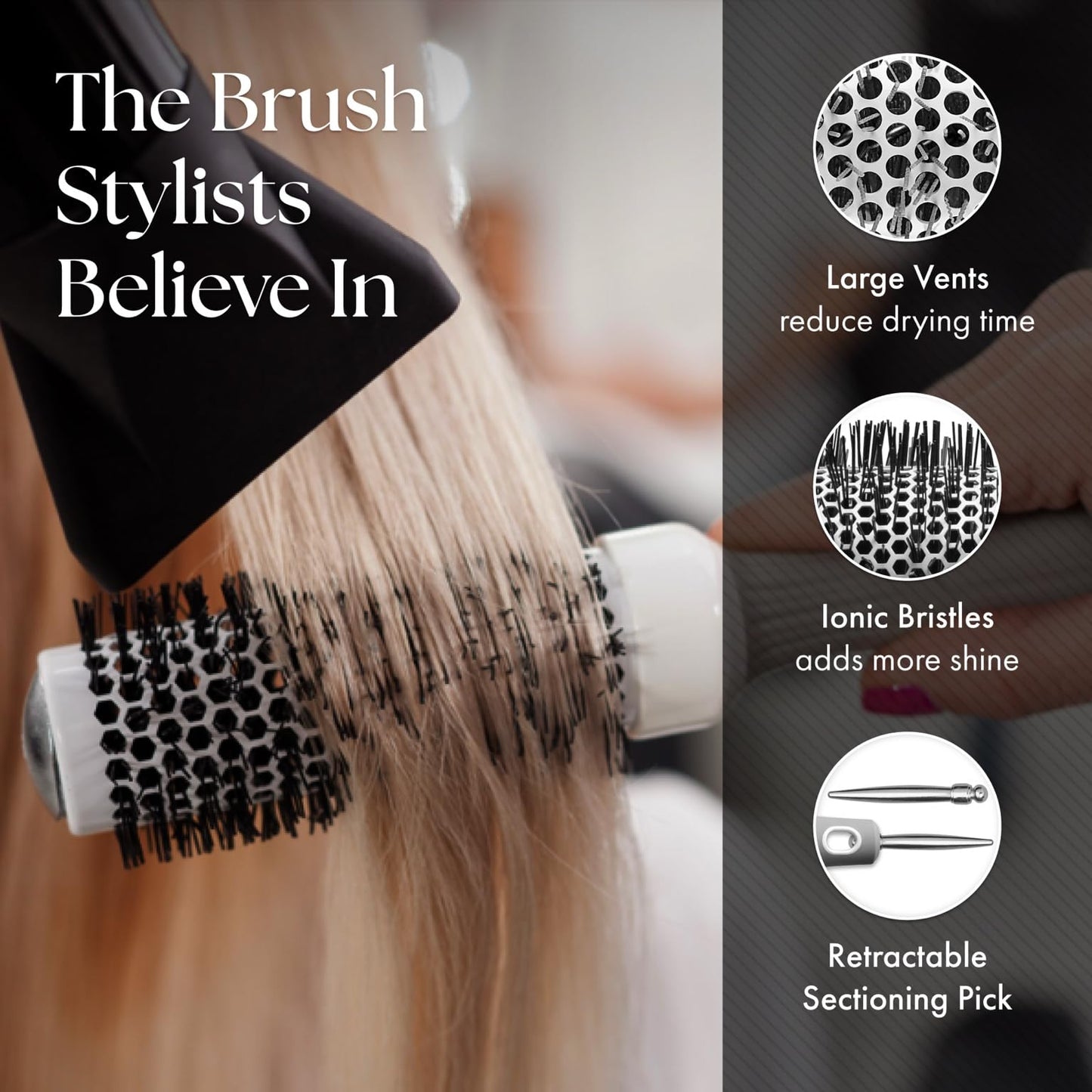 Olivia Garden Ceramic + Ion Round Thermal Hair Brush - Not Electrical - Professional Blowout Brush for Normal to Thick Hair - 2 1/8" Diameter Barrel