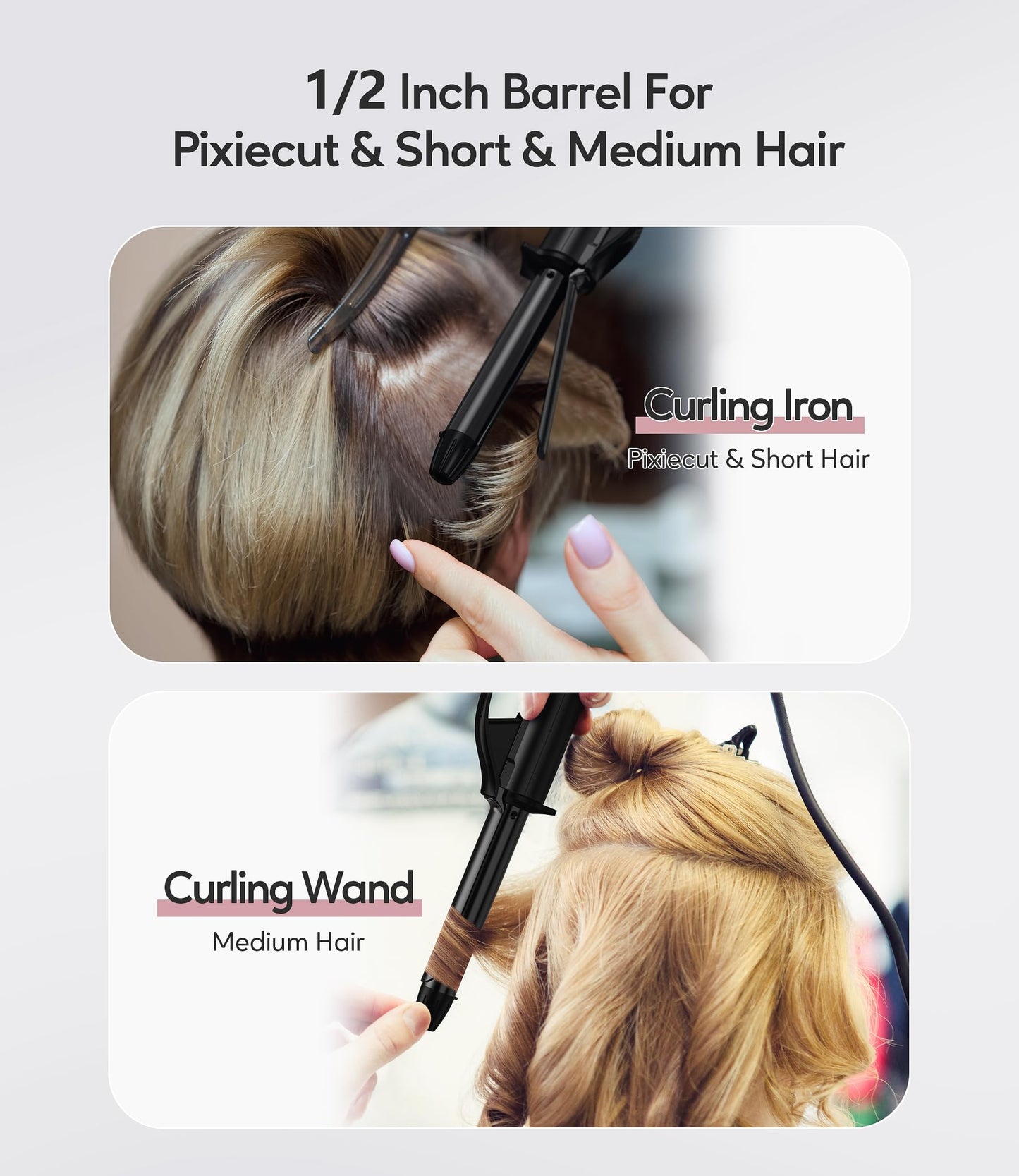 FARERY 1/2 Inch Ceramic Mini Hair Curler with 3 Adjustable Temp, 100-240V Dual Voltage, Travel Curling Iron for Short Hair, Auto-Off, Infused