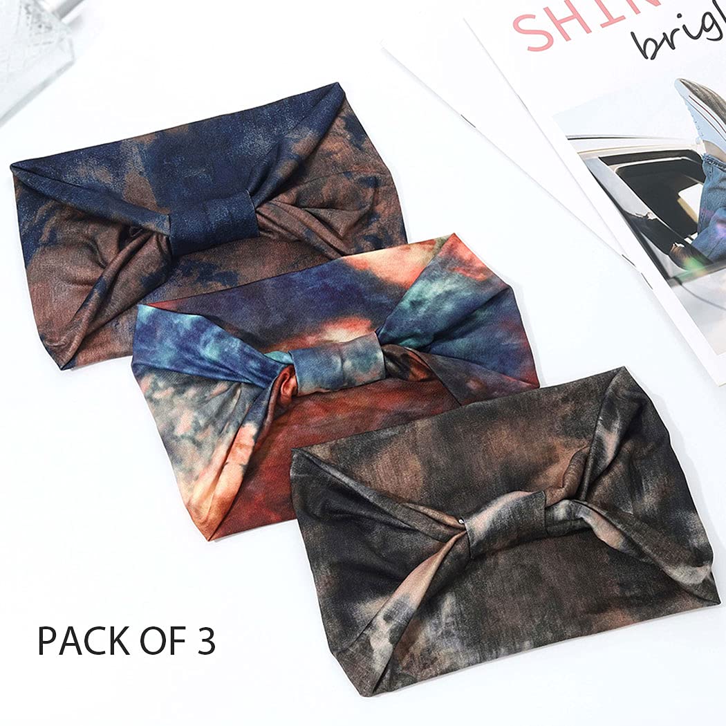 GORTIN Boho Wide Headbands for Women Stretch Turban Head Wrap Hair Accessories for Women's Hair Pack of 3