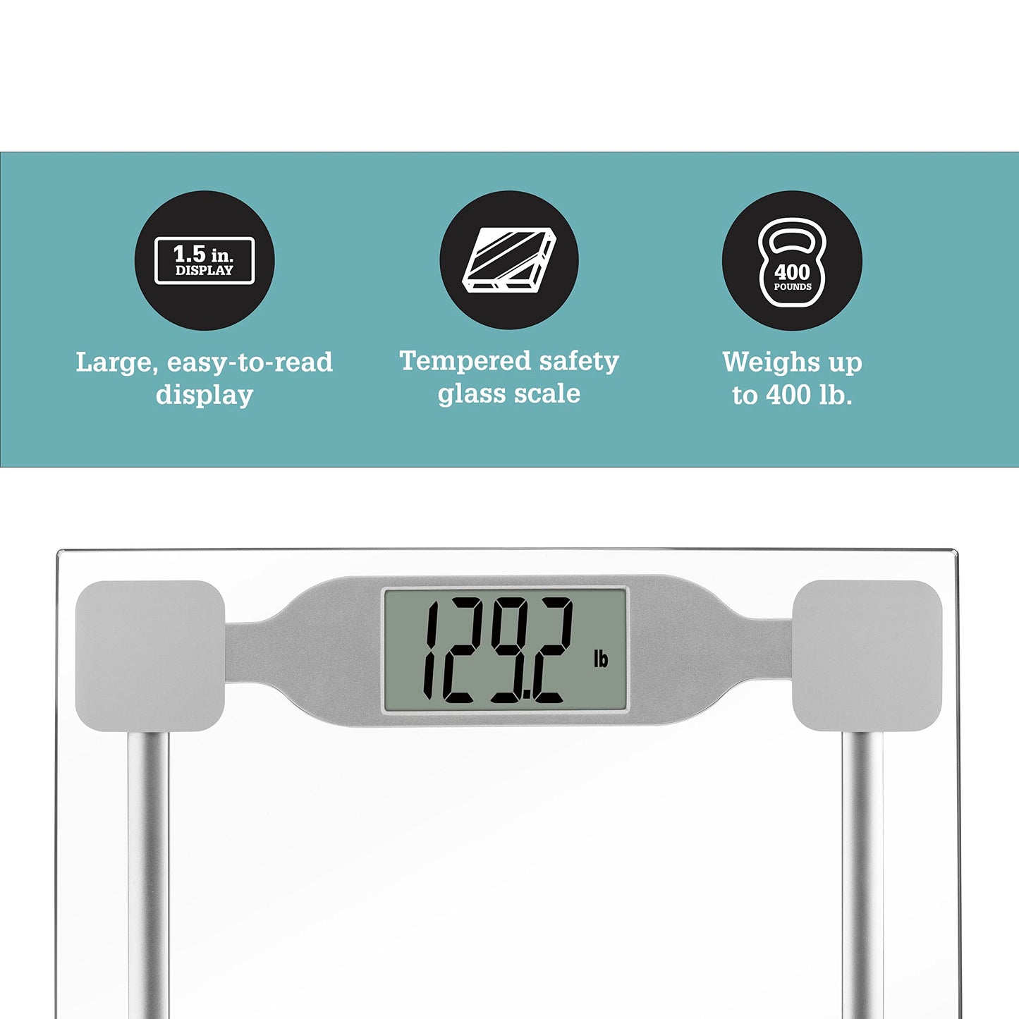 Thinner by Conair Scale for Body Weight, Digital Bathroom Scale in Clear Tempered Glass