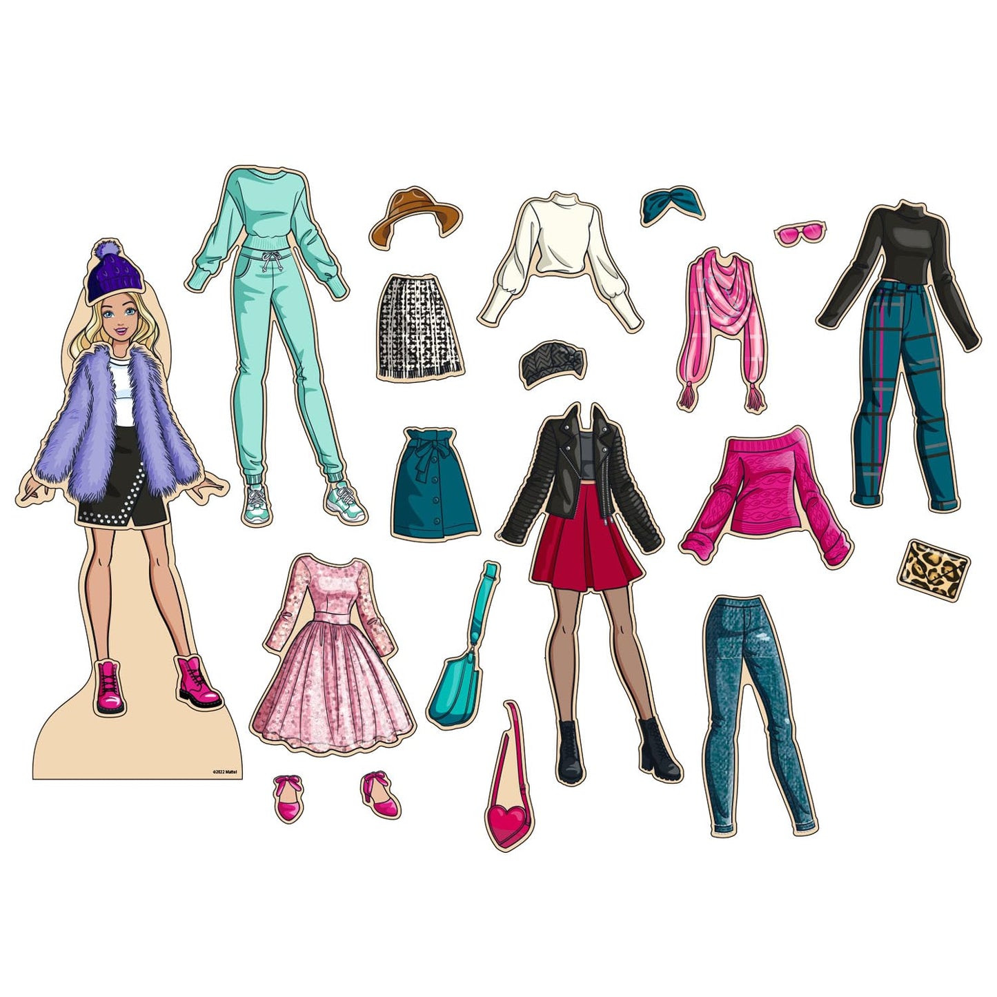 Barbie Magnetic Wooden Dress Up Toy - Pretend Play Set with Wooden Barbie Doll, Mix & Match Outfits & Storage Box - Educational Magnetic Toy for…