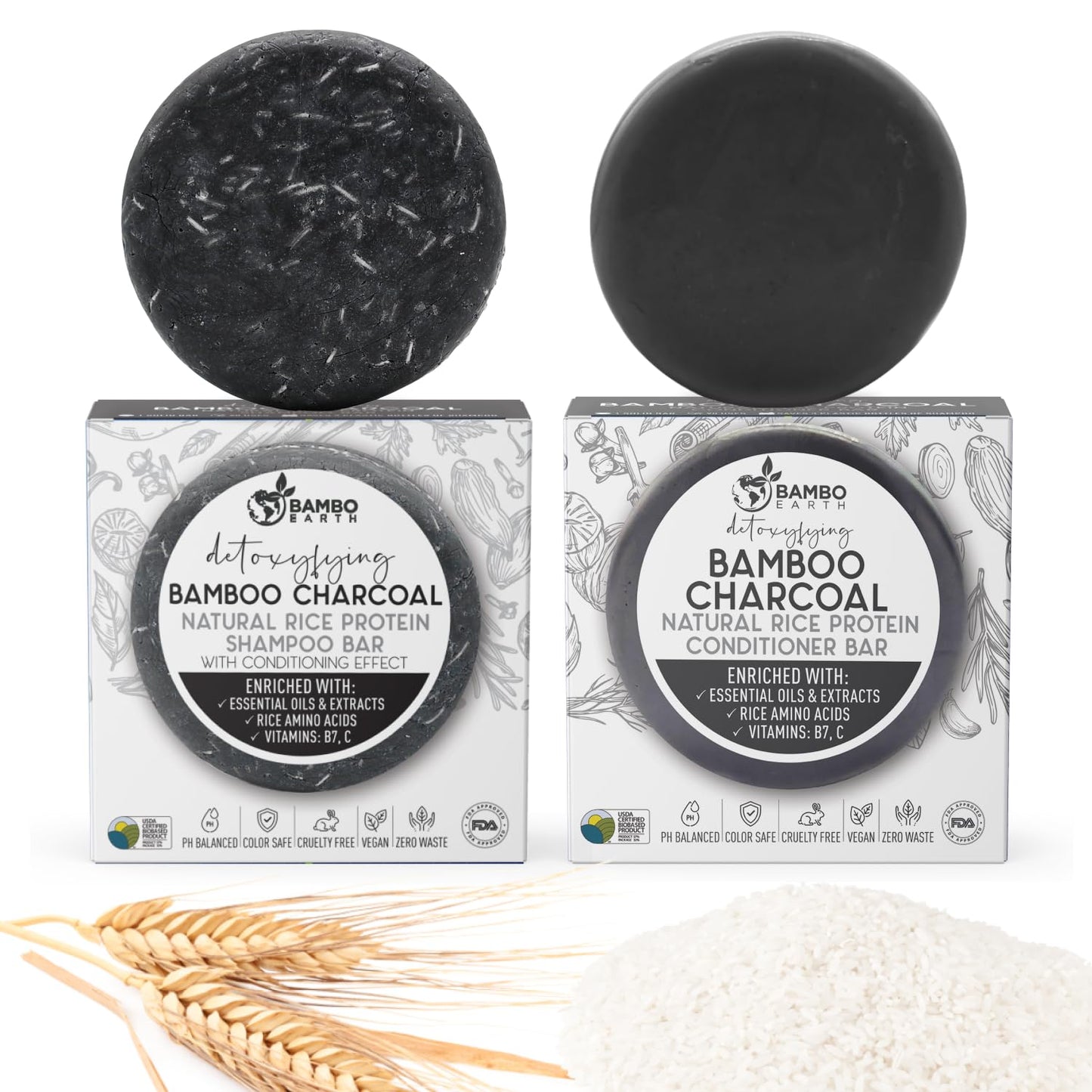 Solid Rice Protein Water Shampoo & Conditioner Hair Soap - Shampoo and Conditioner Bars For Hair With All Natural Plant Based Essential Oils And Zero