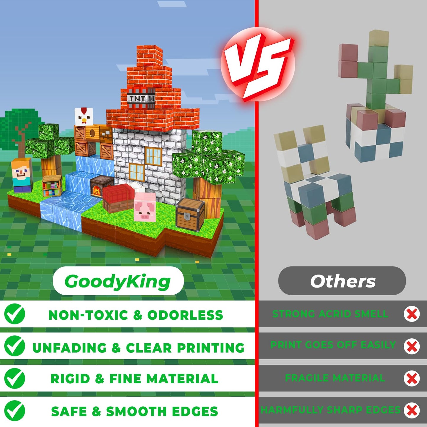 Goody King 100pcs Magnetic Blocks – STEM Building Cubes & Stacking Toys for Kids Ages 3-10, Montessori Sensory Tiles Birthday Gift