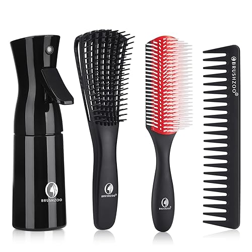 O BRUSHZOO Hair Brush Set, Detangler Brush for Natural 3/4abc Curly Hair, Hair Brushes for Women Men Kids Detangling Styling with Spray Bottle