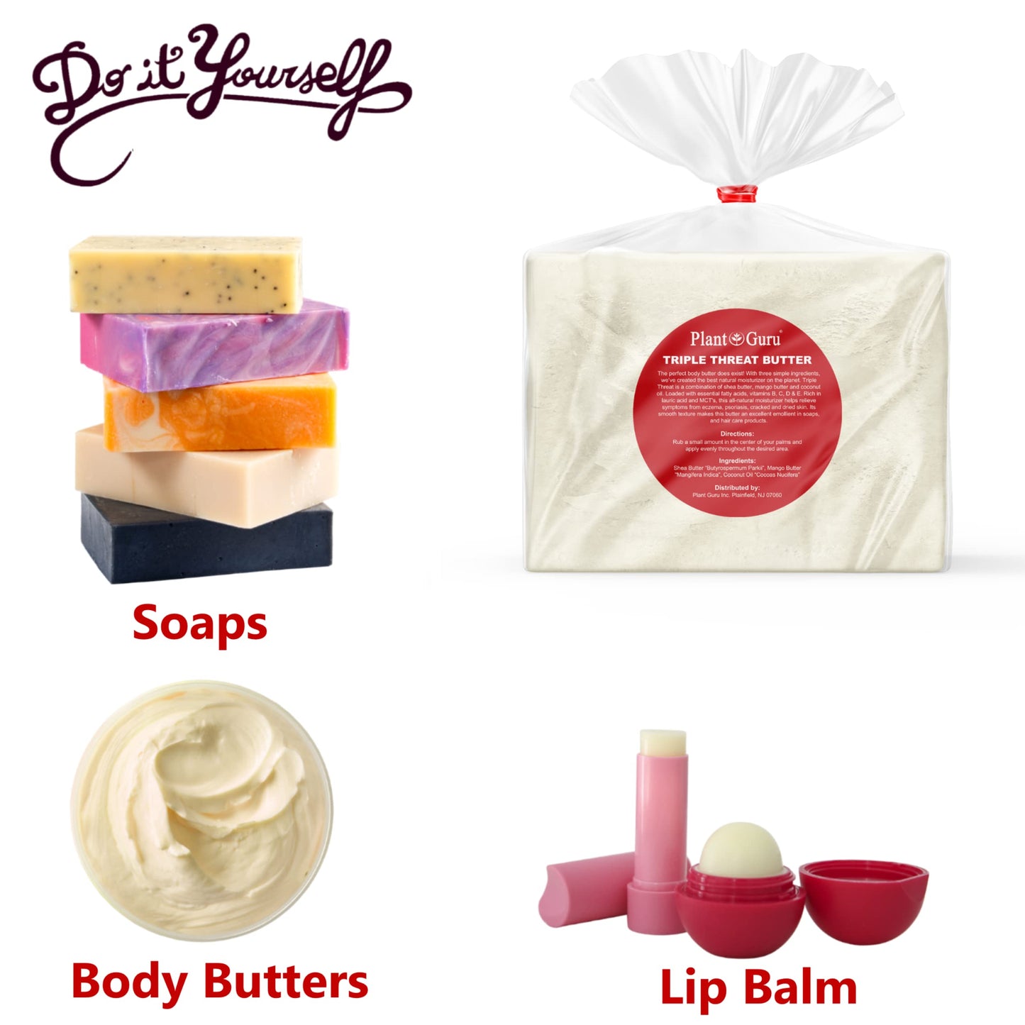 Triple Threat Body Butter 3 lbs – Shea, Mango & Coconut Oils | 100% Natural Raw Moisturizer for Skin, Hair, Lips & Soap Making