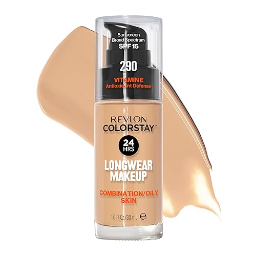 Revlon Liquid Foundation, ColorStay Face Makeup for Combination & Oily Skin, SPF 15, Medium-Full Coverage with Matte Finish, Natural Ochre (175), 1.0