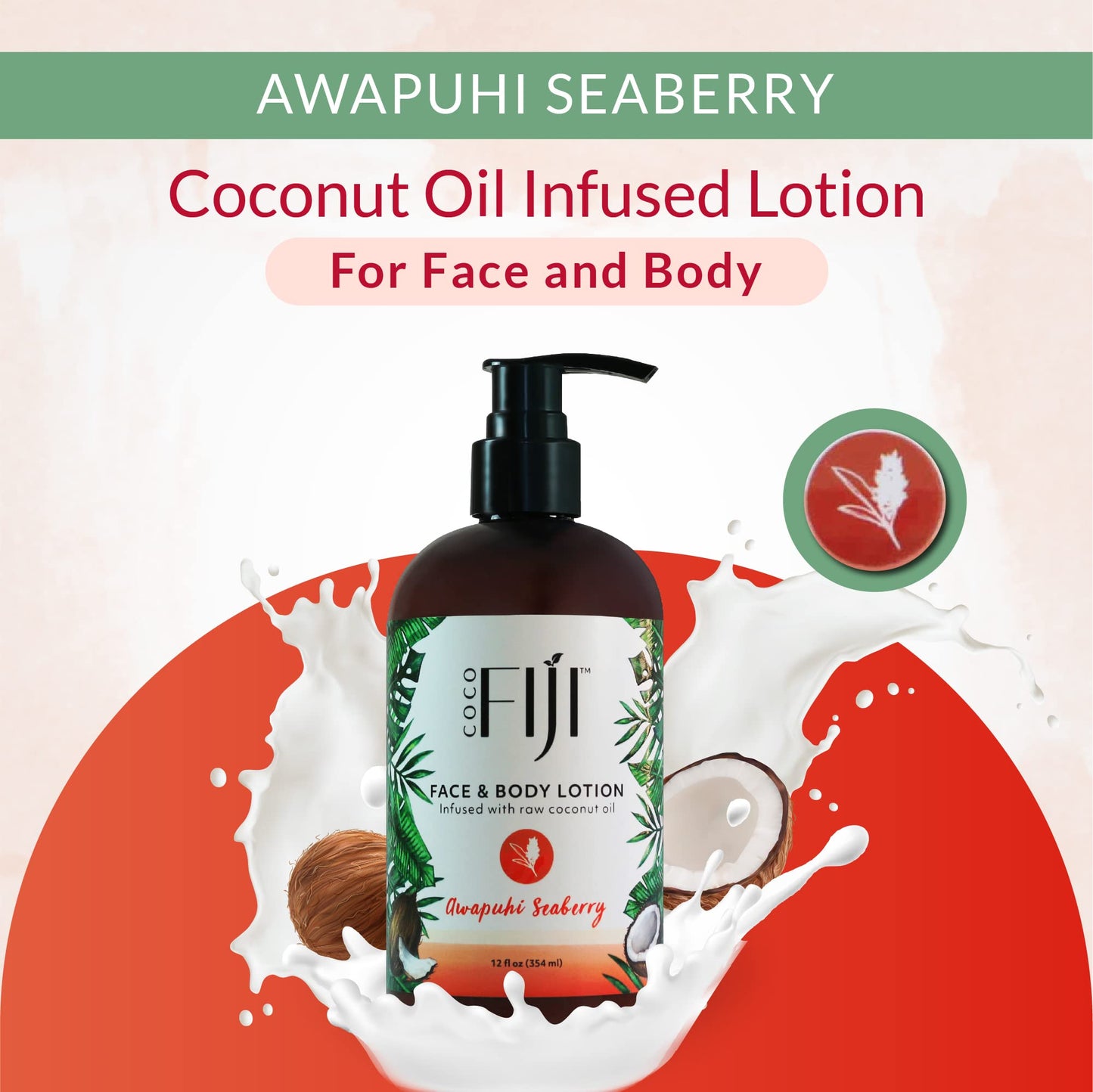Coco Fiji Face & Body Lotion Infused With Coconut Oil | Lotion for Dry Skin | Moisturizer Face Cream & Massage Lotion for Women & Men | Awapuhi