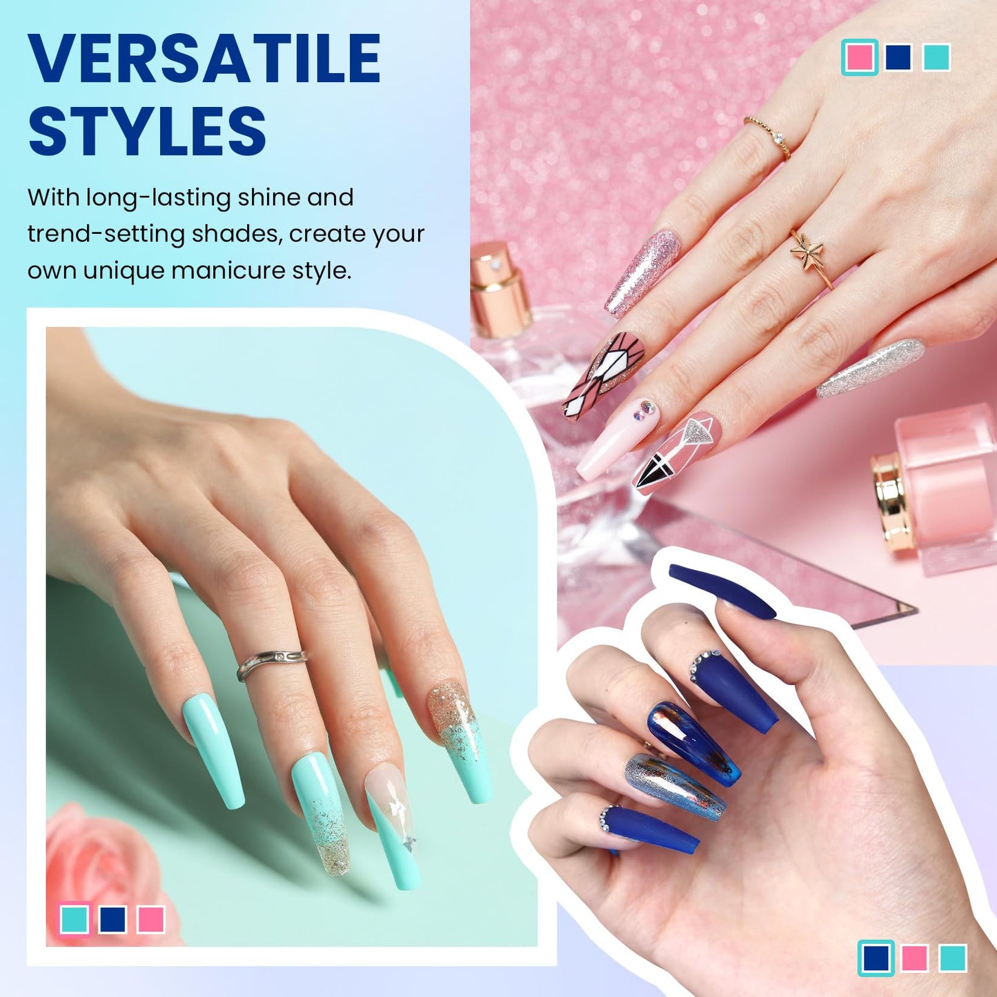 VANREESA 24 Pcs Gel Nail Polish Set, 21 Colors Gel Polish with Base Coat Glossy & Matte Top Coat Pink Orange Yellow Green Purple Blue Glitter Gel Beauty and Personal Care VANREESA
