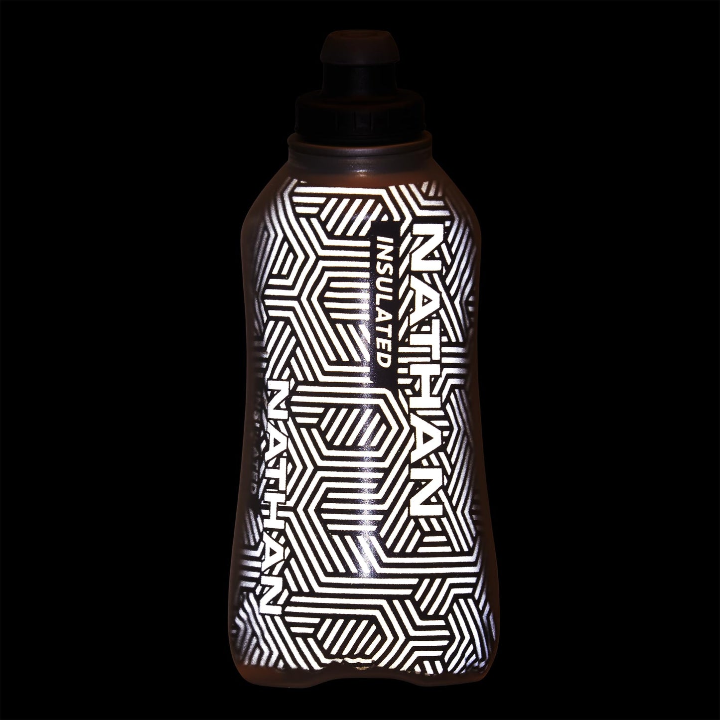 Nathan Insulated Handheld Flask 18oz - Double-Wall Insulation - Ergonomic Grip with Blast Valve Cap - Secure Pockets for Phone/Keys - Reflective