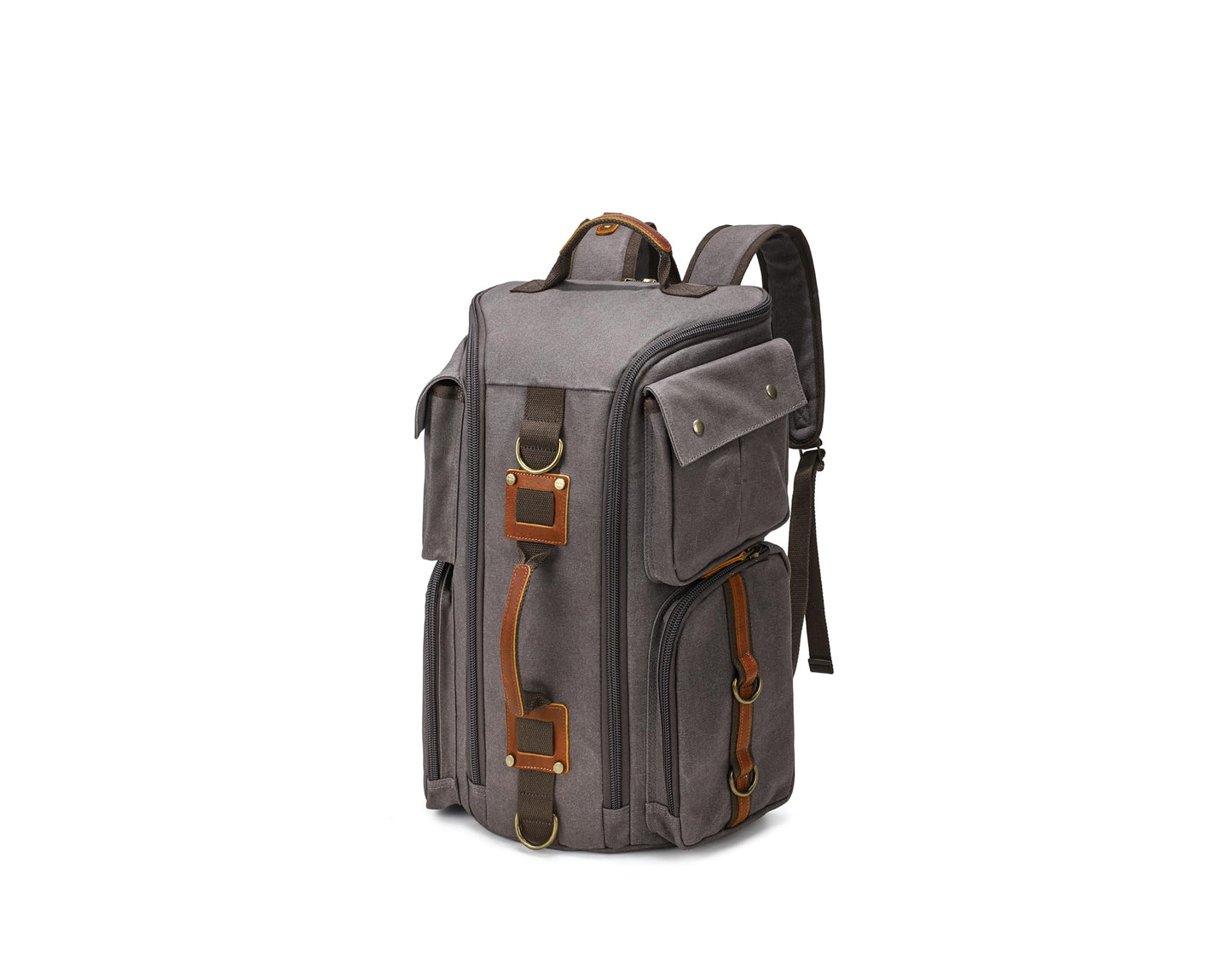 peacechaos Heavy-Duty Waxed Canvas Backpack for Men, 17 Inch Laptop Rucksack with Genuine Leather, Multi-Pocket Travel Bag for Work, Hiking, and Camping