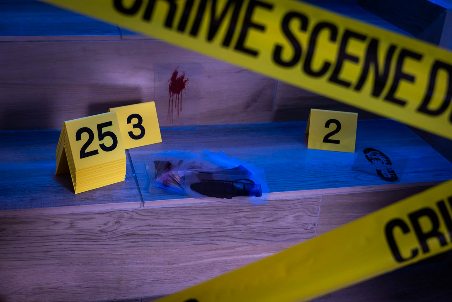 Halloween Crime Scene Decorations Kit – Mystery Party Supplies with Crime Scene Tape, 25 Yellow Evidence Markers & 25 Crime Object Cards