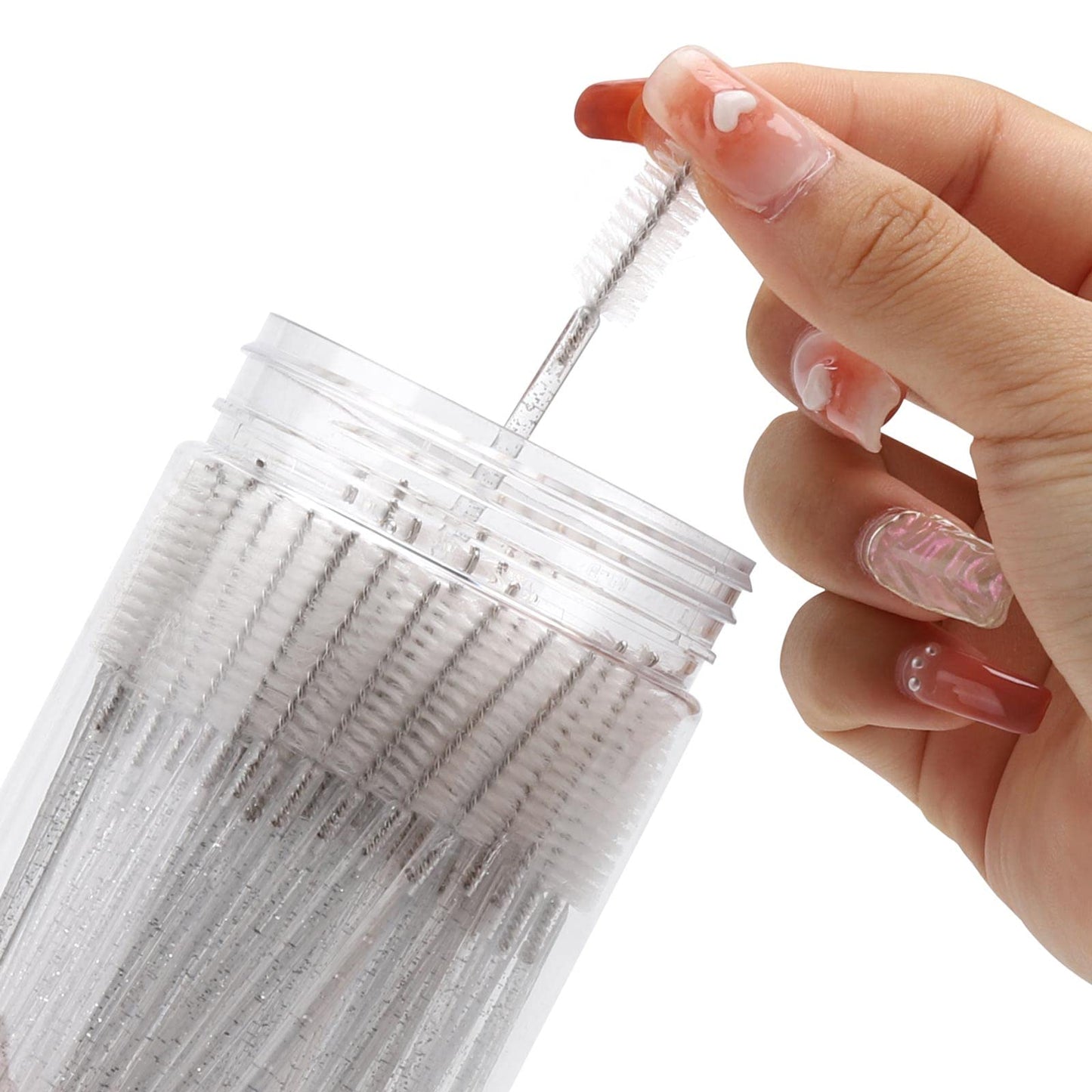 100 Pcs Disposable Mascara Wands, Crystal Eyebrow Spoolies Brush for Eyelash Extensions, Lash Brushes with Container (White) Beauty and Personal Care Tbestmax
