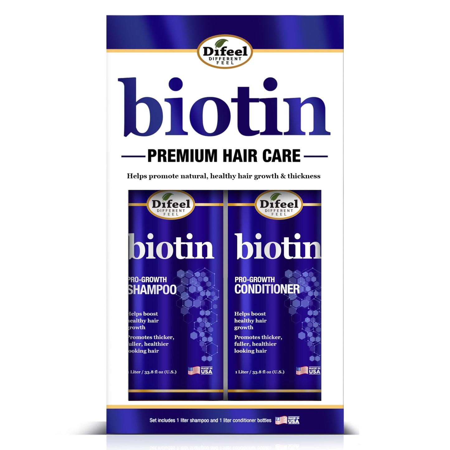 Difeel Elevated Biotin Shampoo & Conditioner LARGE 33.8oz 2-PC Gift Set - Shampoo and Conditioner for Thinning Hair and Hair Loss, Sulfate Free