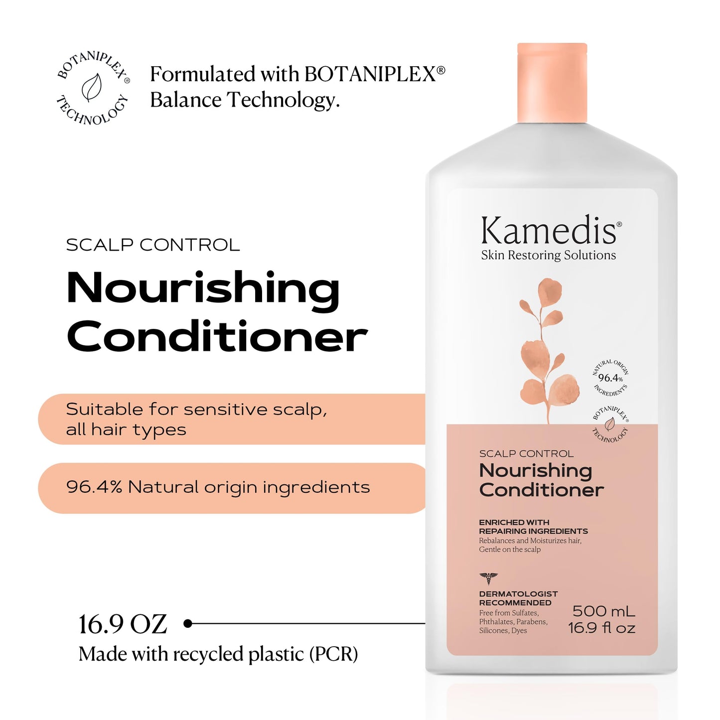 KAMEDIS Hair Conditioner Botanicals-Based. Moisturizer for Dry Damaged Hair & Sensitive Scalp. Contains Shea Butter, Coconut Oil & Argan Oil.16.9 Fl