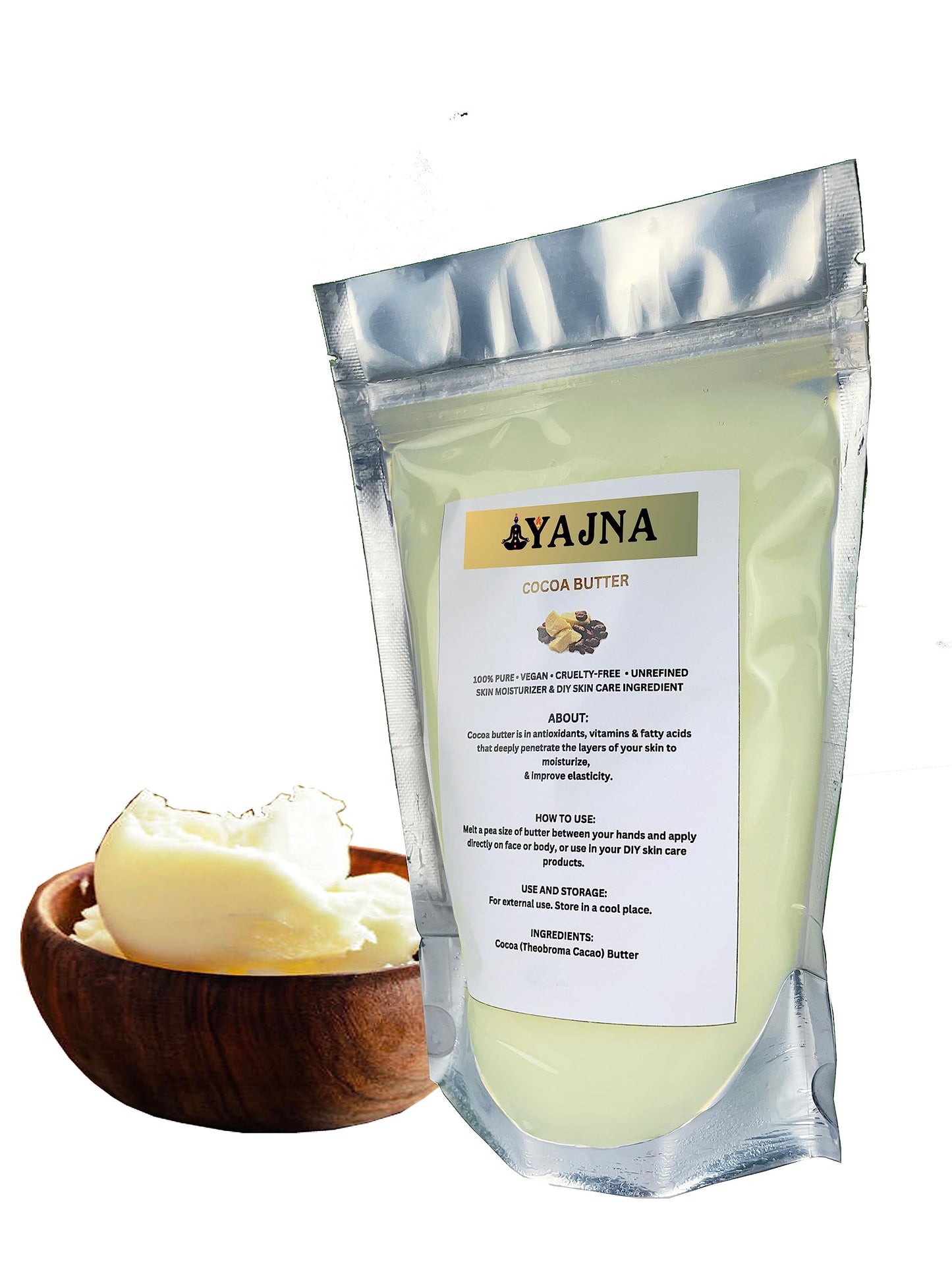 Yajna Organic Raw Cocoa Butter 100% Pure,Natural & Unrefined| Skin Moisturizer For Face, Body & Hair| 1 LBS/450 GM Ivory/White Grade A | DIY Creams Beauty and Personal Care Yajna