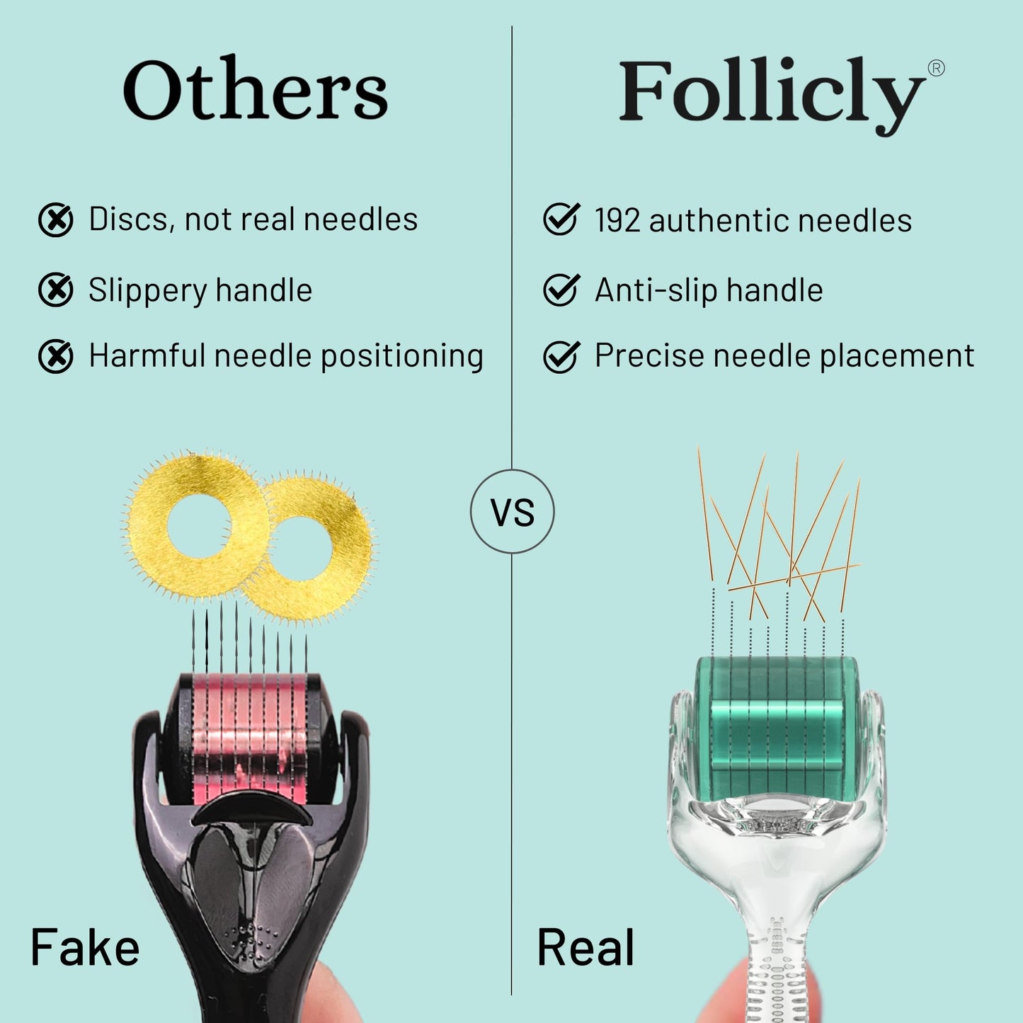FOLLICLY Derma Roller - Professional Microneedling Tool for Hair, Skin & Face - 192 Authentic Titanium Microneedles - Premium At Home Beauty Care Beauty and Personal Care Follicly