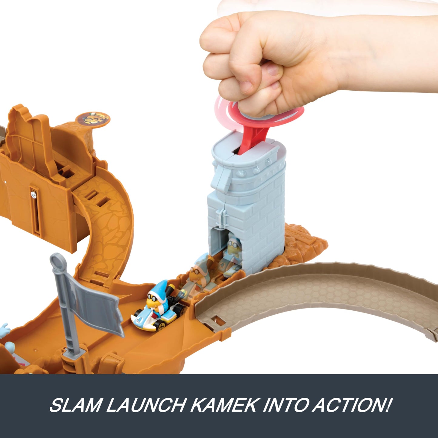 Hot Wheels Toy Car Track Set, Mario Kart Bowser’s Castle Playset & 1:64 Scale Die-Cast Kamek, Interactive Play, with Storage for 30+ Vehicles