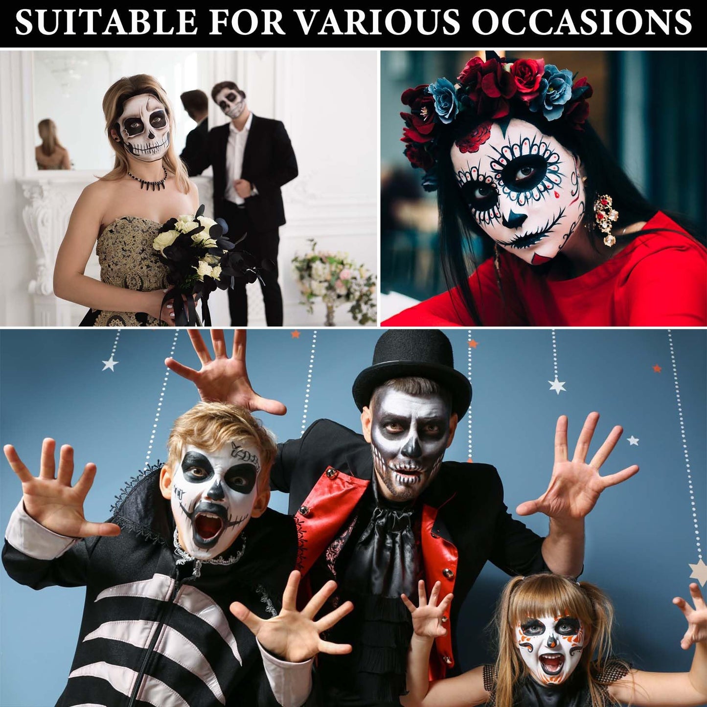 Black White Face Body Paint Set,Oil Based Face Painting Kit,Special Effects Halloween SFX Makeup Kit with 2 Brushes,Halloween Face Paint Palette Kit