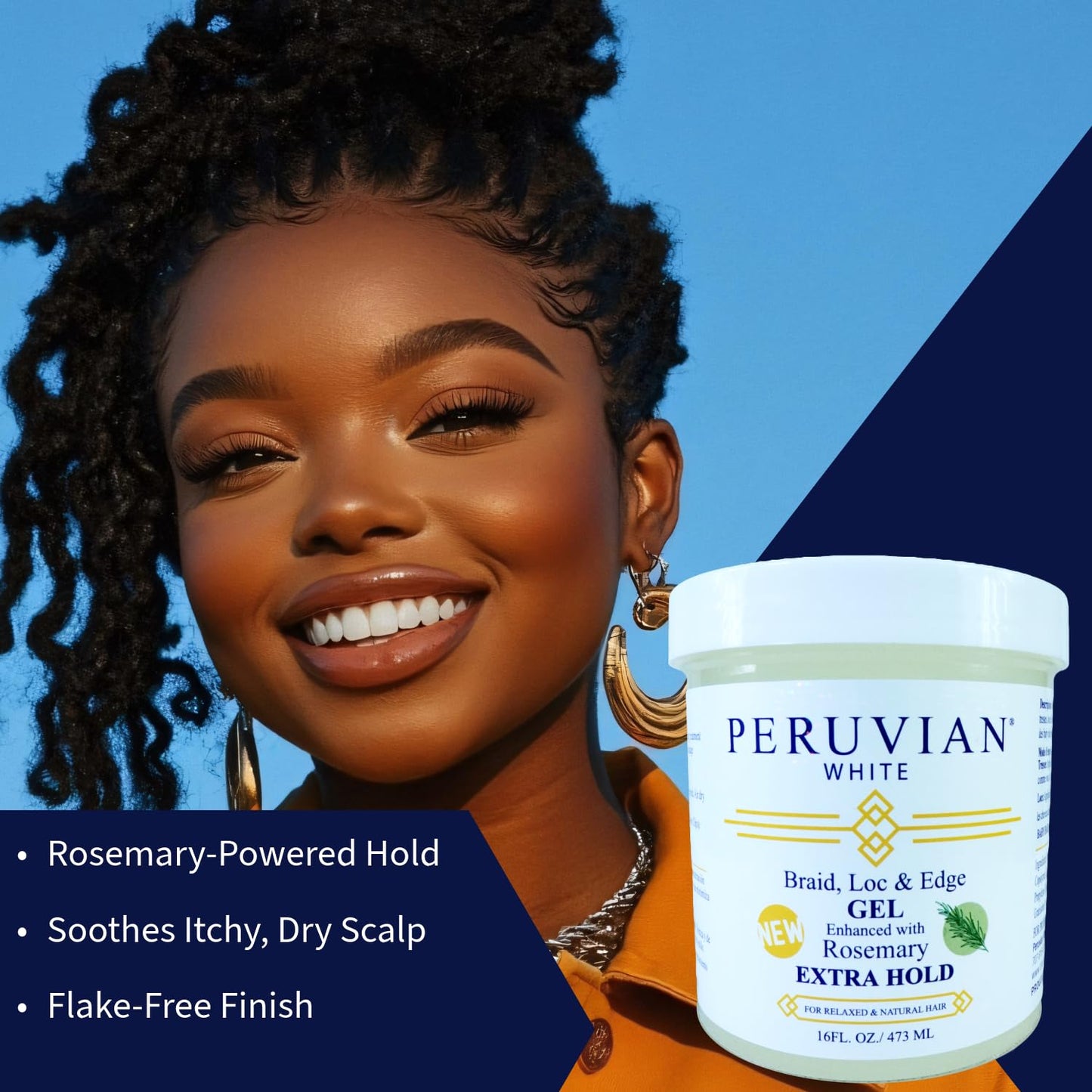 Peruvian white Braid, Loc, and Edge Gel EXTRA HOLD for Relaxed & Natural Hair, 16 oz. (Rosemary)
