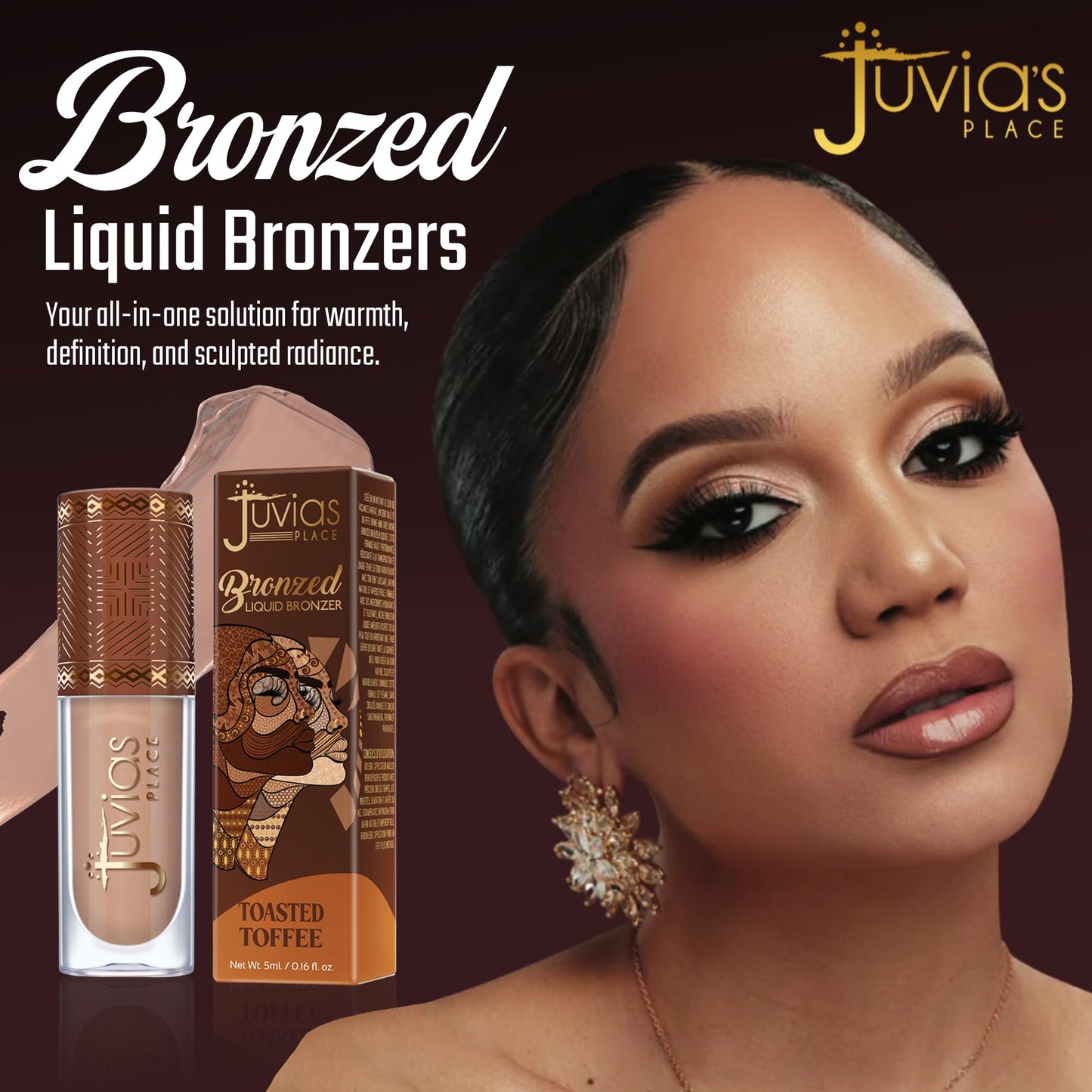 Juvia’s Place Bronzed Liquid Bronzer - Toasted Toffee - Liquid Bronzer for Face w/Silky Blendable Texture - Buildable Coverage for Natural Contour