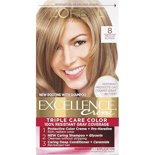 L'Oreal Paris Excellence Creme Permanent Hair Color, 8 Medium Blonde, 1 kit (Pack of 2)