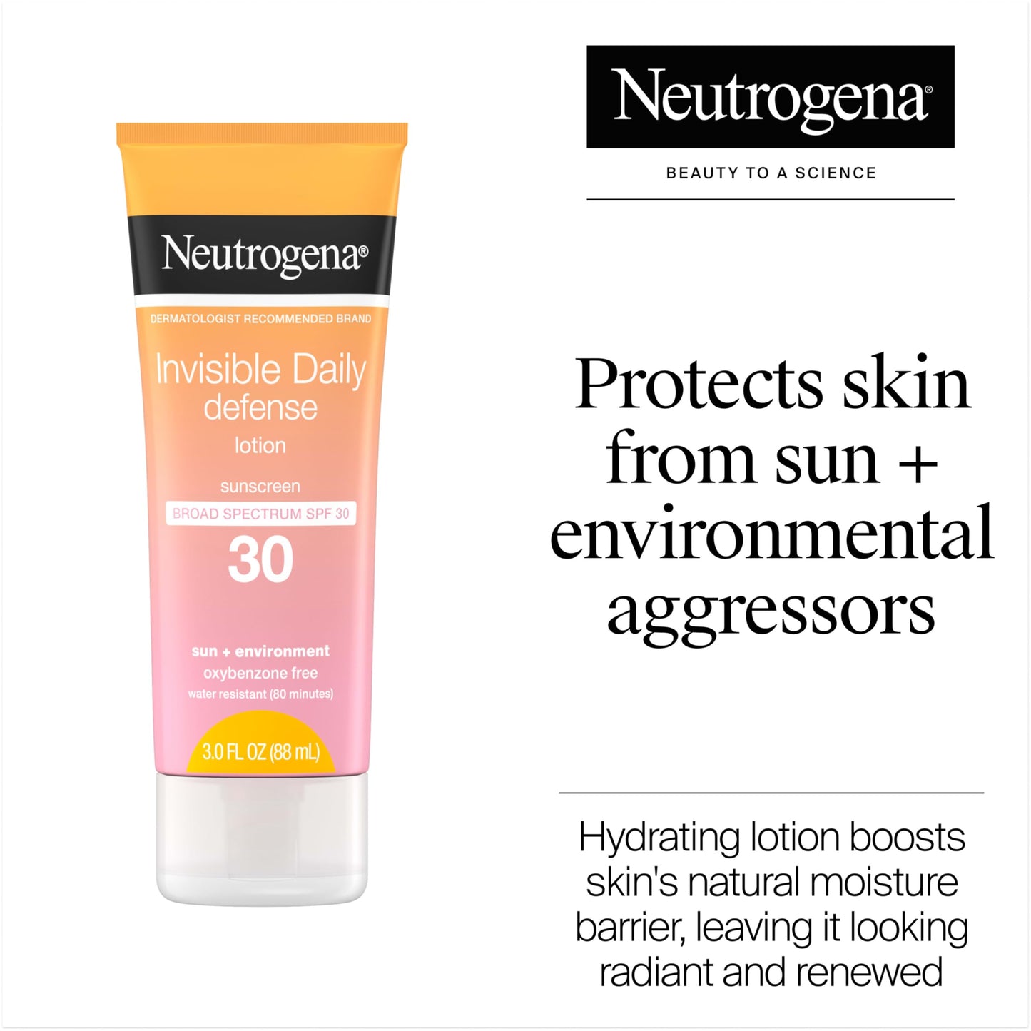 Neutrogena Invisible Daily Defense Sunscreen Lotion, Broad Spectrum SPF 30, Oxybenzone-Free & Water-Resistant, Sun & Environmental Aggressor