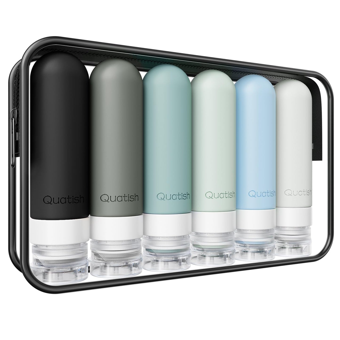 Quatish Travel Bottles for Toiletries 6 Pack, Original Patented Leakproof 3 oz Tsa Approved Travel Size Containers, BPA Free Silicone Shampoo Beauty and Personal Care Quatish