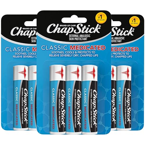ChapStick Classic Medicated 3-Pack (3 Sets/9 Tubes) - Moisturizing Lip Balm, Dry Lips & Cold Sore Pain Relief Bundle, 0.15 Oz Ea