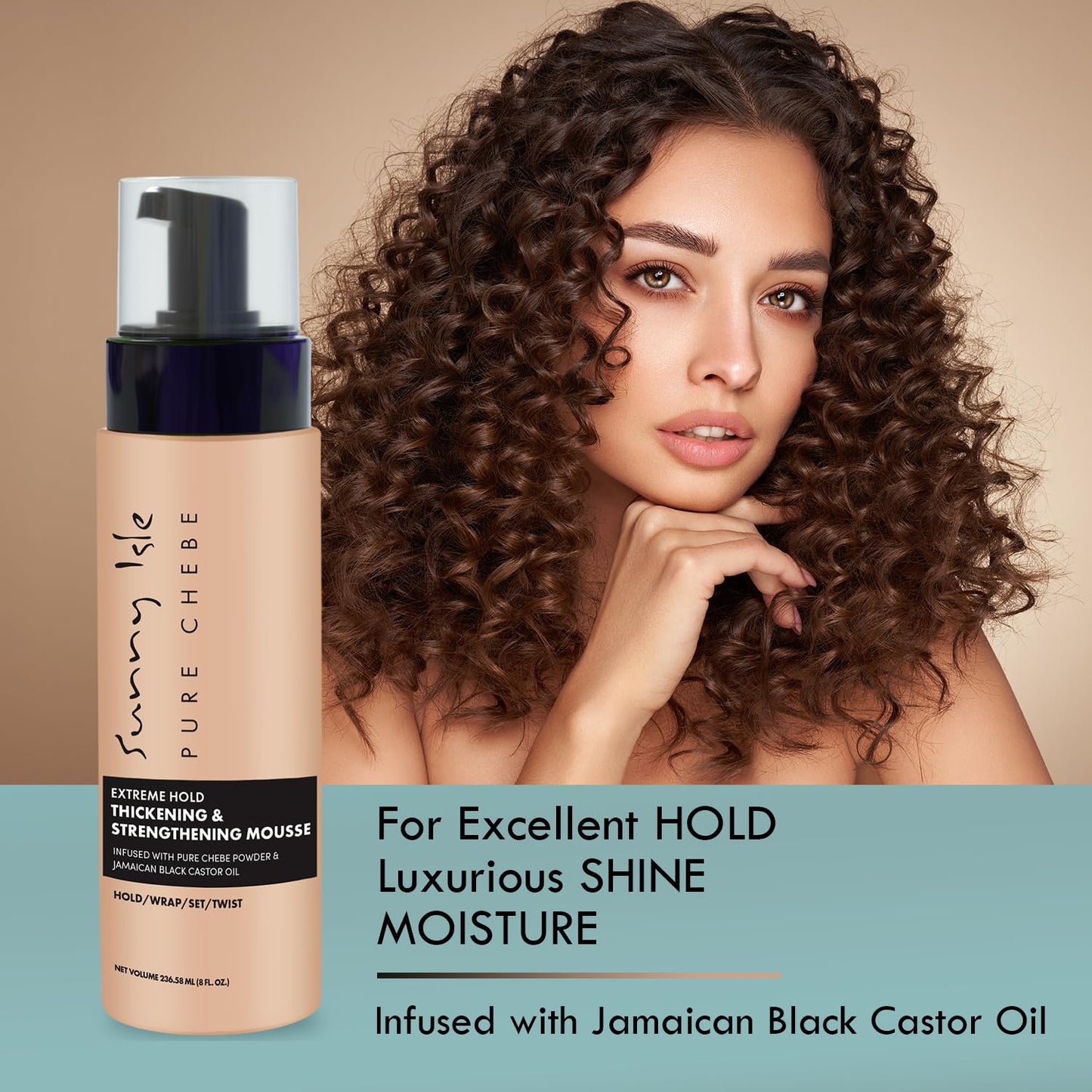 Sunny Isle Chebe Extreme Hold Thickening & Strengthening Mousse - Infused with African Chebe Powder, Jamaican Black Castor Oil - 8oz