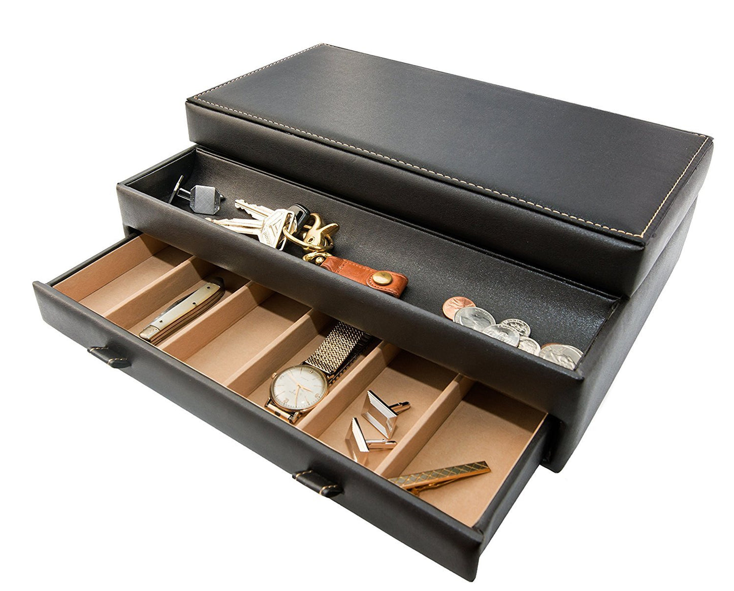 Stock Your Home Mens Valet Tray, Men's Jewelry Box, Night Stand Organizers and Storage, Bedside Table Organizer, Watch Box for Dresser, Faux Leather…
