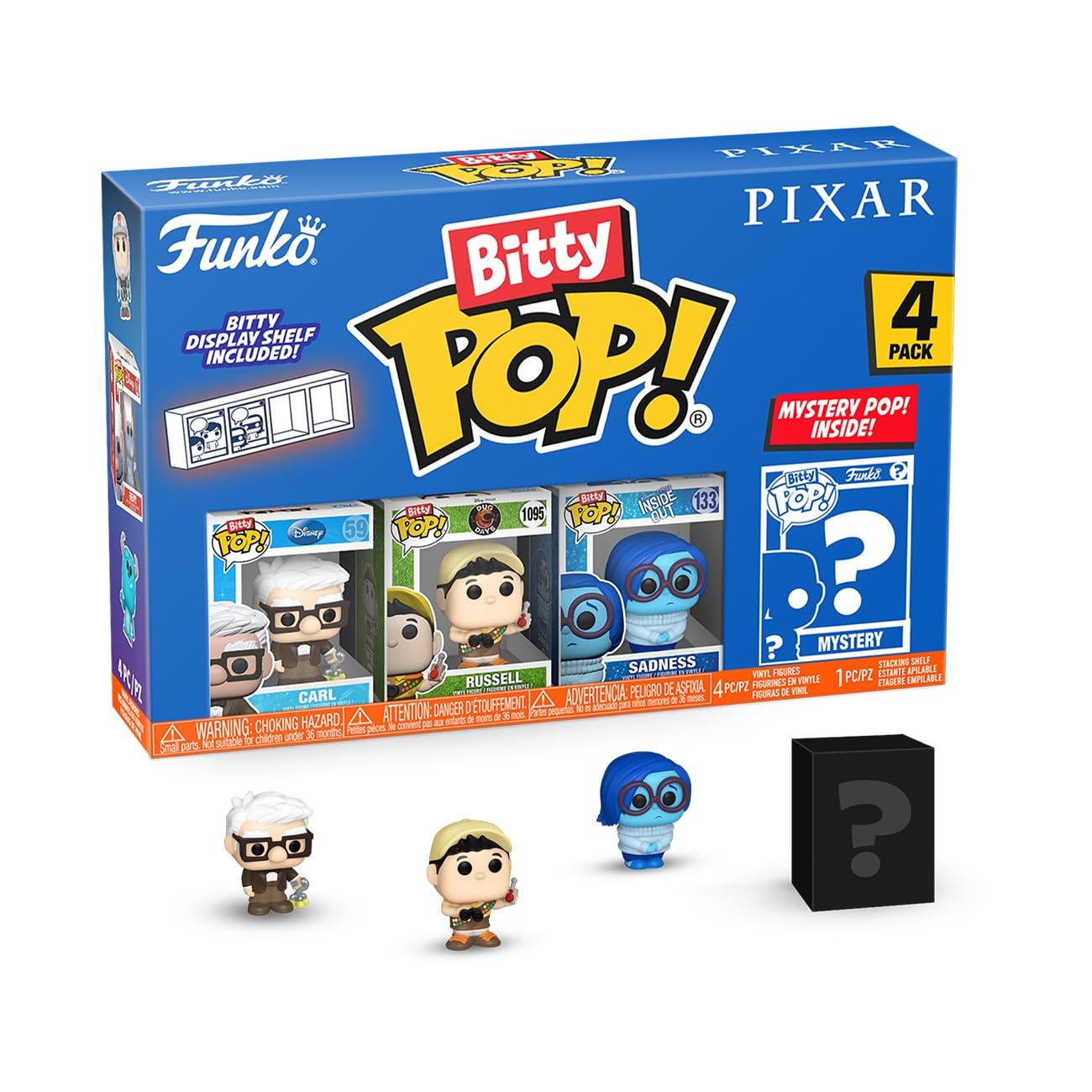 Funko Pop Bitty: Pixar Mini Collectible Toys 4-Pack - Carl, Russell - (Dug Days), Sadness, & Mystery Chase Figure - (Styles May Vary) and A Surprise…