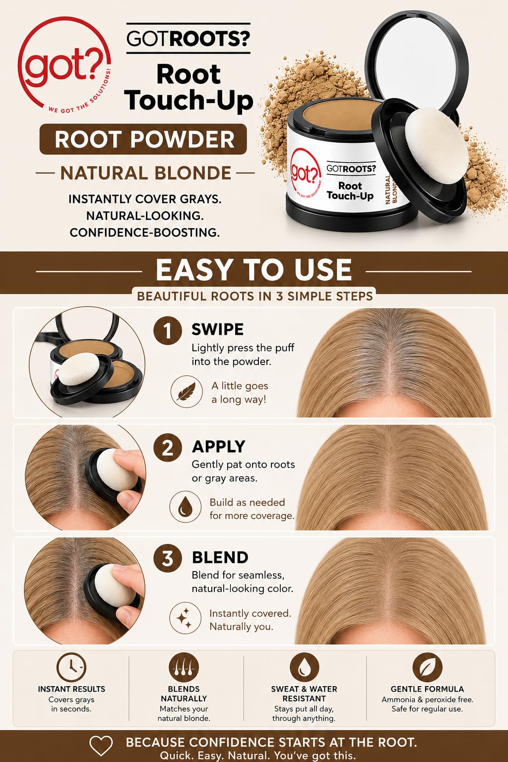Natural Blonde Root Cover Up Powder - Instant Gray Root Touch Up & Hairline Powder for Natural Blonde Hair - Works on Thinning Spots & Eyebrows - 0.14