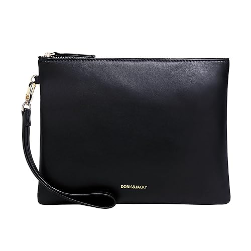 DORIS&JACKY Lambskin Leather Wristlet Clutch Purse For Women Large Soft Designer Wallet With Strap