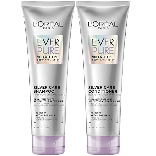 L'Oreal Paris EverPure Silver Care Sulfate Free Shampoo and Conditioner Set, Nourishing Vegan Formula with Peptides for Brightening Gray Hair, 1 Kit