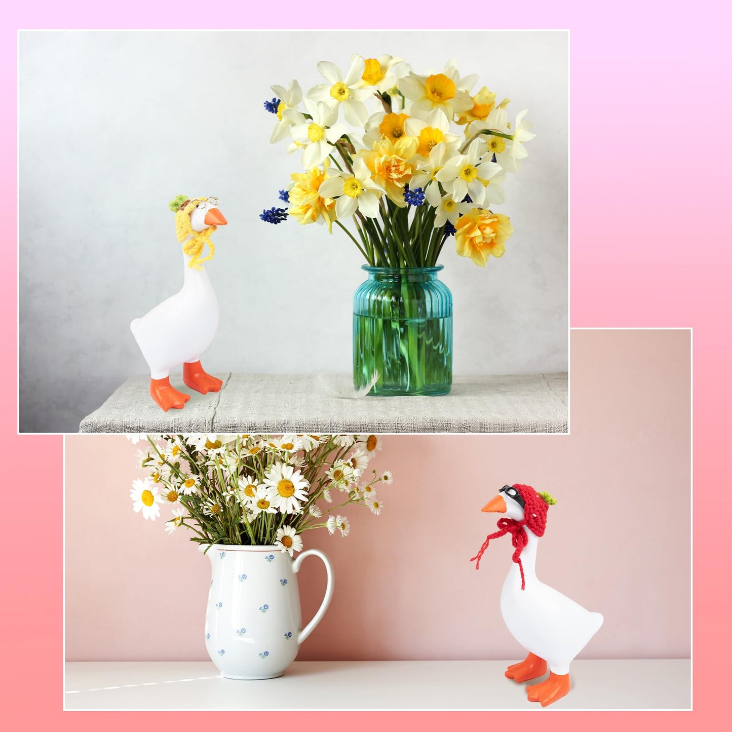 Neowedding 6 Set 7inch Desk Goose Outfits Mini Knitting Hats with Sunglasses Small Desk Goose Outfits Knit Hat Accessory Mini Porch Goose Headwear…