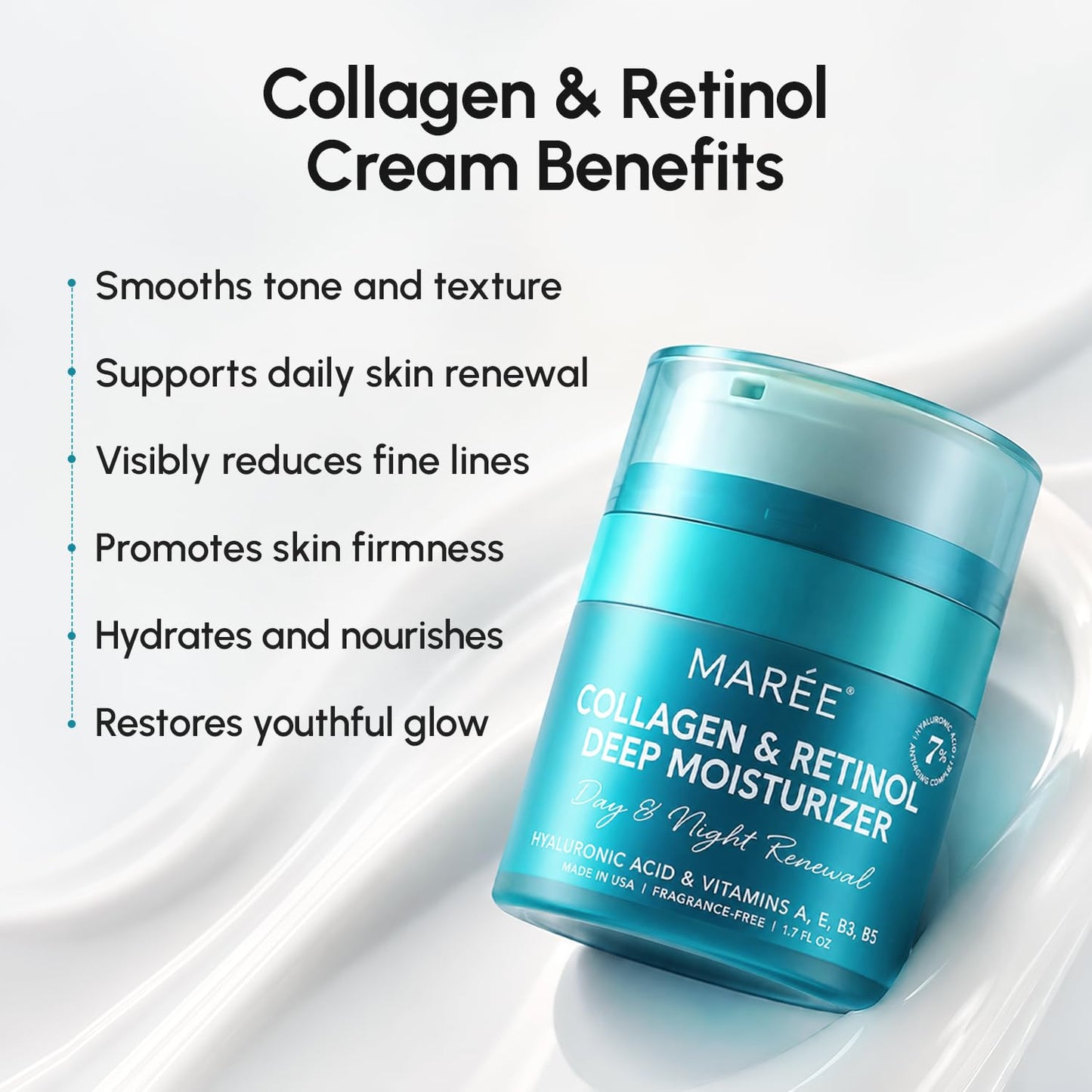 MAREE Face Moisturizer Retinol Cream for Face - Daily Wrinkle Cream for Women - Anti-Aging Face Cream - Facial Moisturizer with Collagen - Crema Beauty and Personal Care MAREE