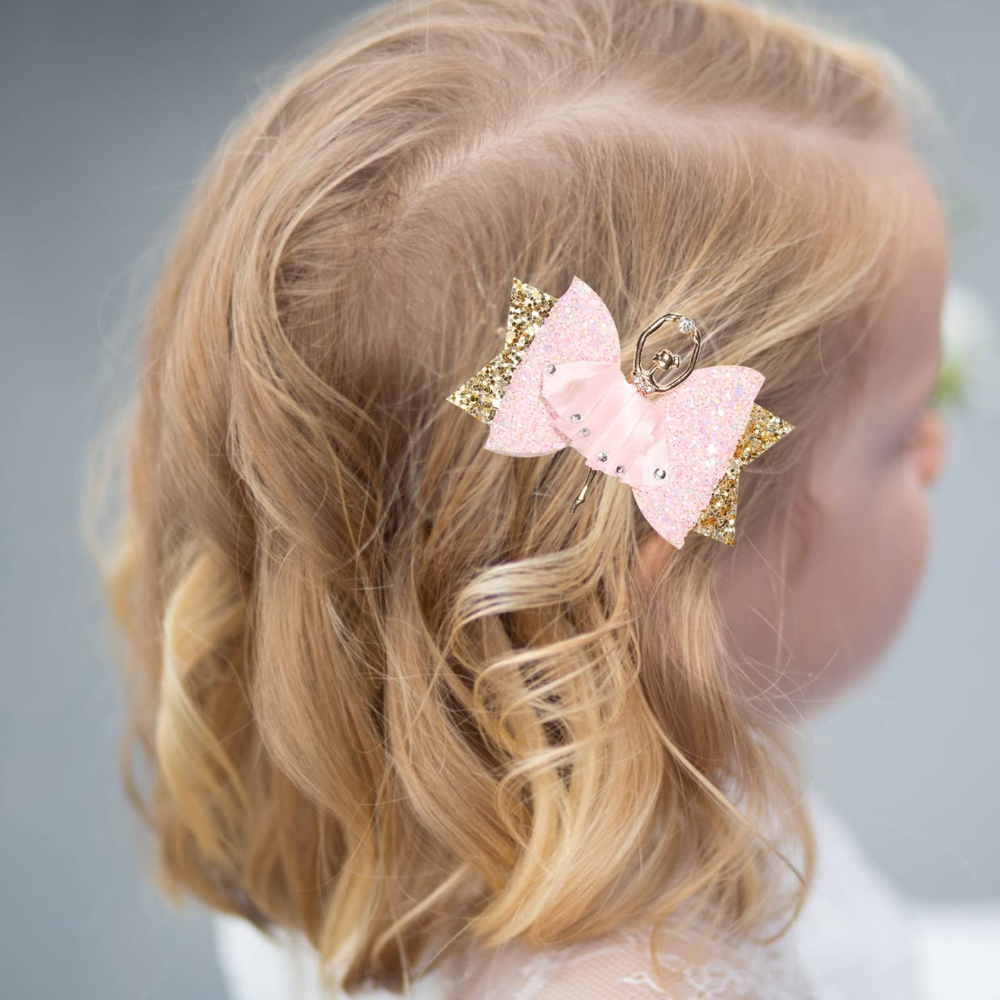 Glitter Ballet Hair Bows with Rhinestones - 2Pcs Dance Hair Clips and Accessories for Girls