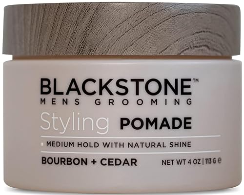 Blackstone Men's Grooming Hair Styling Pomade - Medium Hold with Natural Shine | Bourbon + Cedar (4 oz)