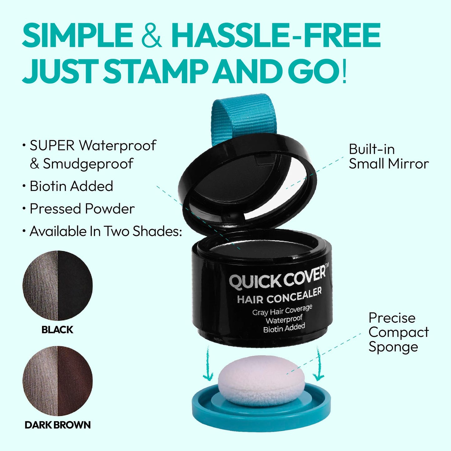 Red by Kiss Quick Cover Hair Concealer, Temporary Root Touch-Up, Precision Gray Coverage, Lightweight & Waterproof, Biotin Infused (Black)