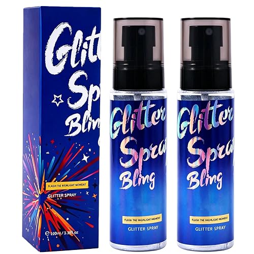 Long-Lasting Body Glitter Spray, Hair and Body Glitter for Women, Quick-Drying Shimmer Mist for Face Hair Clothes, Holographic Sparkle Spray