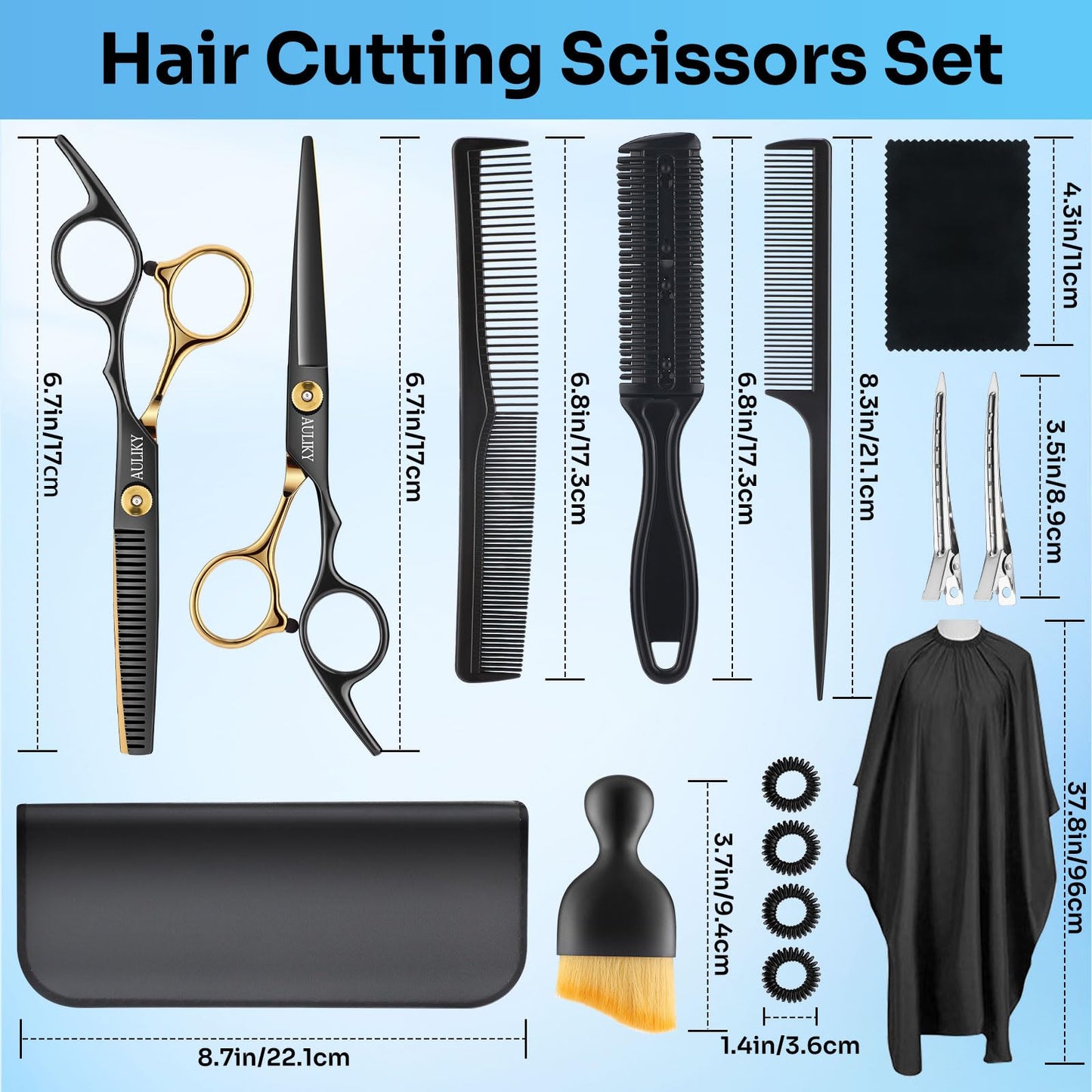 AULikY Hair Cutting Scissors Shears Kits, 15 Pcs Professional Stainless Steel Hairdressing Shears Set Thinning Scissors Beauty and Personal Care AULikY