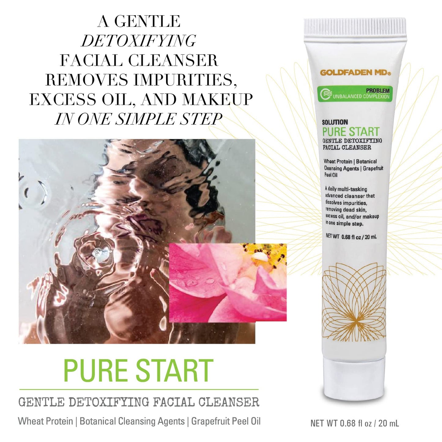 GOLDFADEN MD Pure Start Gentle Detoxifying Natural Facial Cleanser Grapefruit Peel Oil, Organic Red Tea Extract, Seaweed Extract, Rose Hip Seed Oil