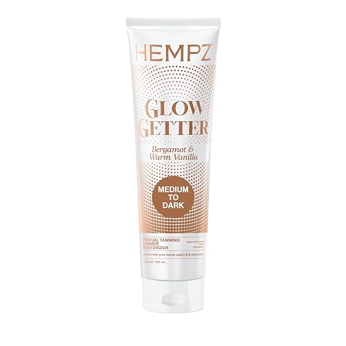 Hempz Glow Getter Gradual Self-Tanning Lotion - Medium to Dark, 7.5 oz | Natural Golden Tan, Summer Glow, Vegan Hydrating Moisturizer for legs, arms
