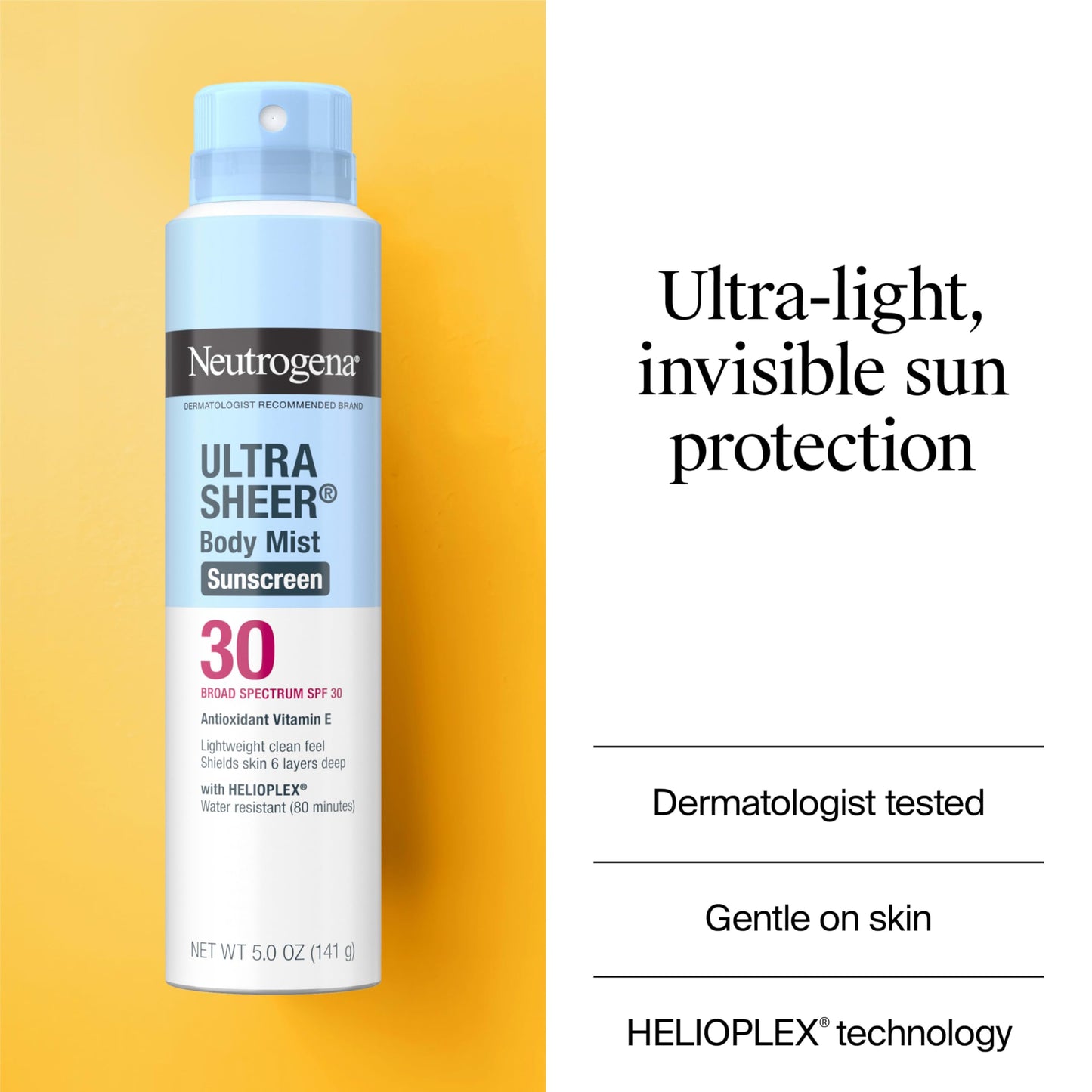 Neutrogena Ultra Sheer Sunscreen Spray SPF 30 Body Mist, Lightweight Non-Greasy Broad Spectrum UVA/UVB Protection, Oil-Free & Non-Comedogenic Water