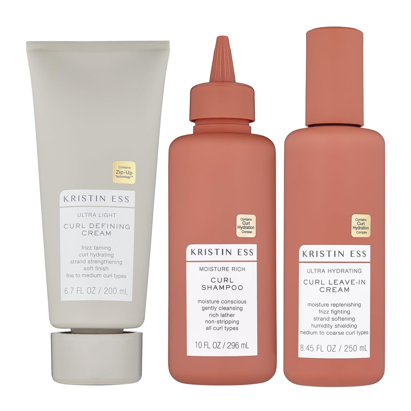 Kristin Ess Bouncy Curls Curly Hair Care Set - Moisturizing Shampoo, Hydrating Leave In Conditioner, Ultra Light Curl Defining Cream for Anti Frizz