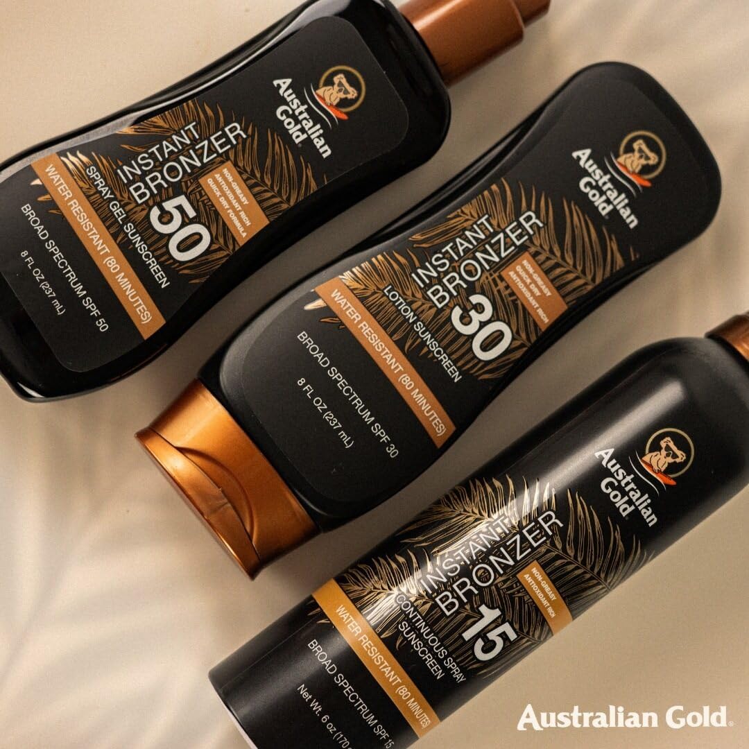 Australian Gold Continuous Spray Sunscreen with Instant Bronzer SPF 30, Immediate Glow & Dries Fast Water Resistant NonGreasy Oxybenzone
