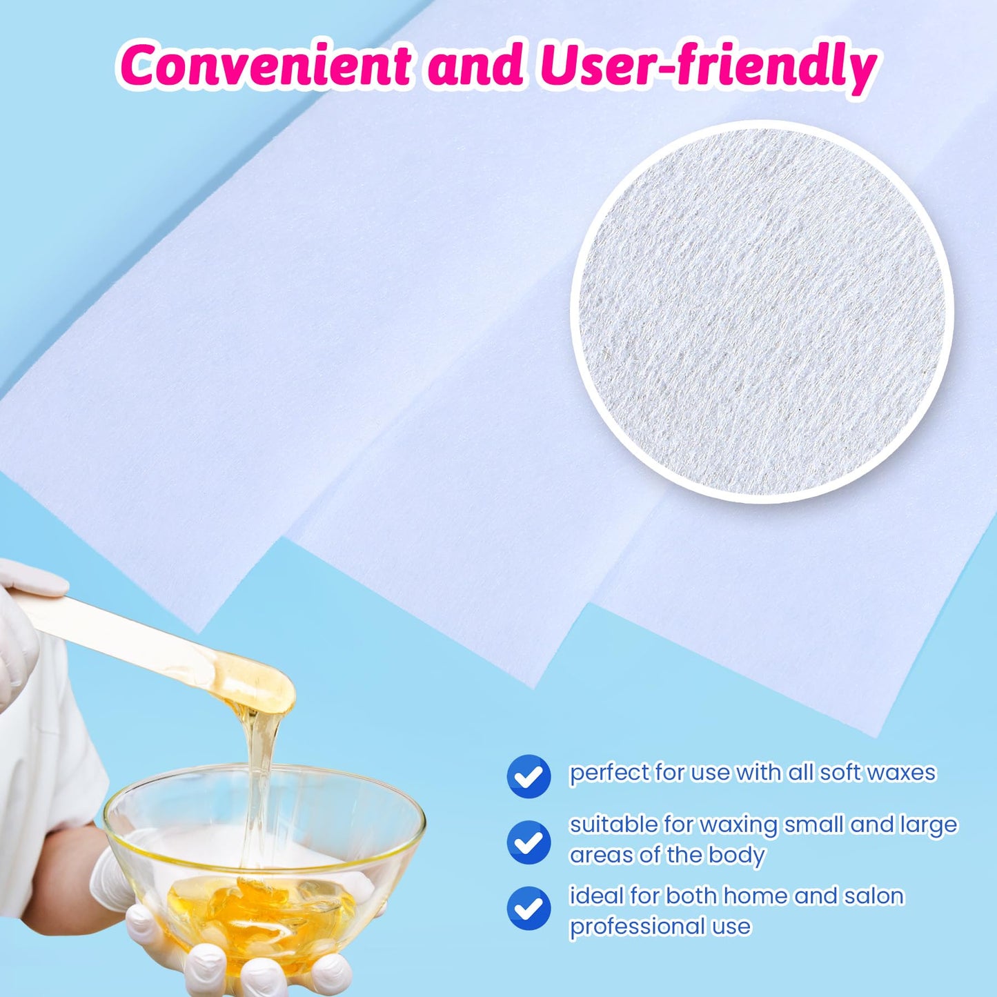 Mirucoo 100 Pieces Large Non-woven Wax Strips for Body and Facial Hair Removal, 3 Inches x 9 Inches Salon Quality Epilating Strips