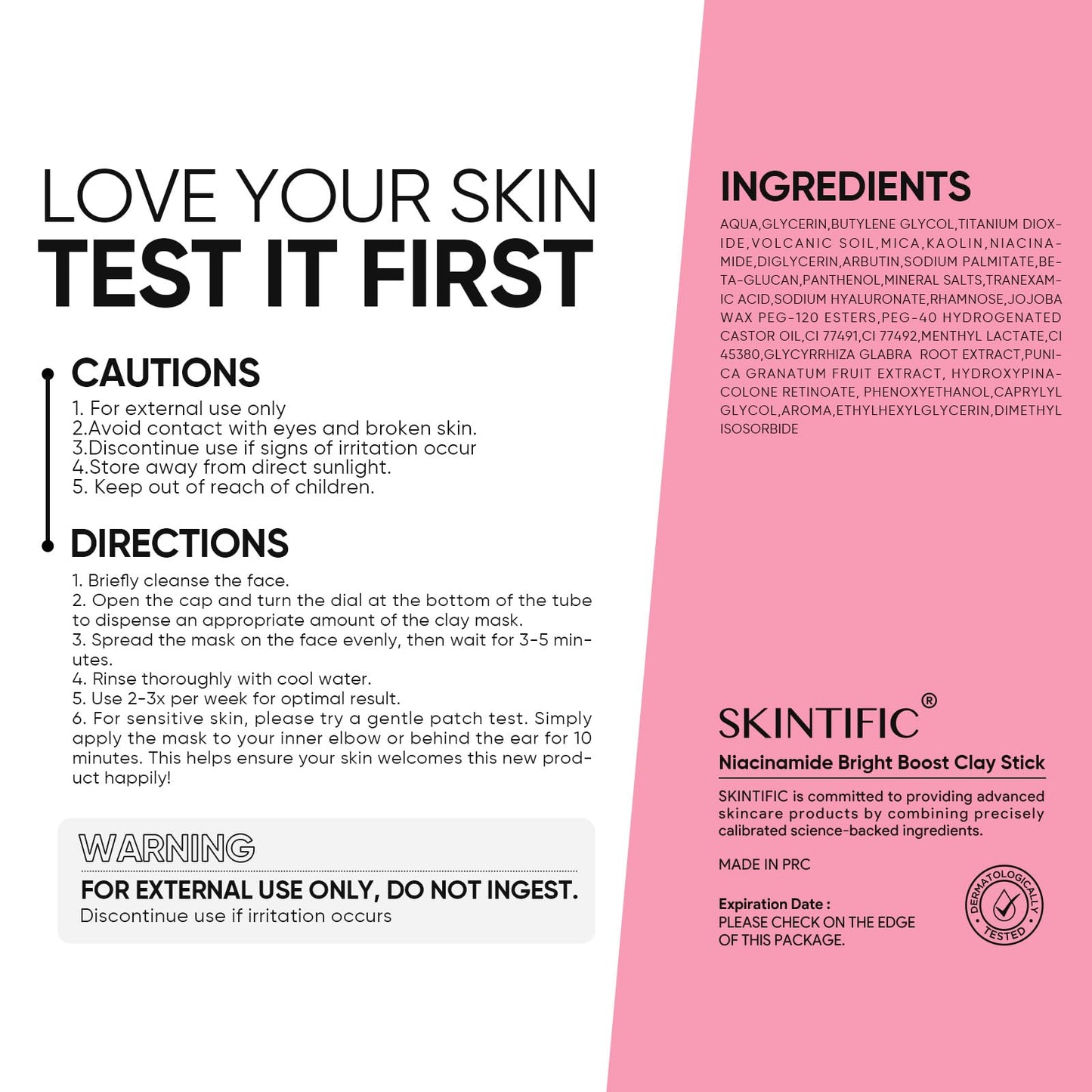 SKINTIFIC Niacinamide Bright Boost Face Mask Stick, Brightening & Pore-Blurring Mask Stick with Pink Sea Salt, Arbutin & Tranexamic Acid, Gentle Beauty and Personal Care SKINTIFIC