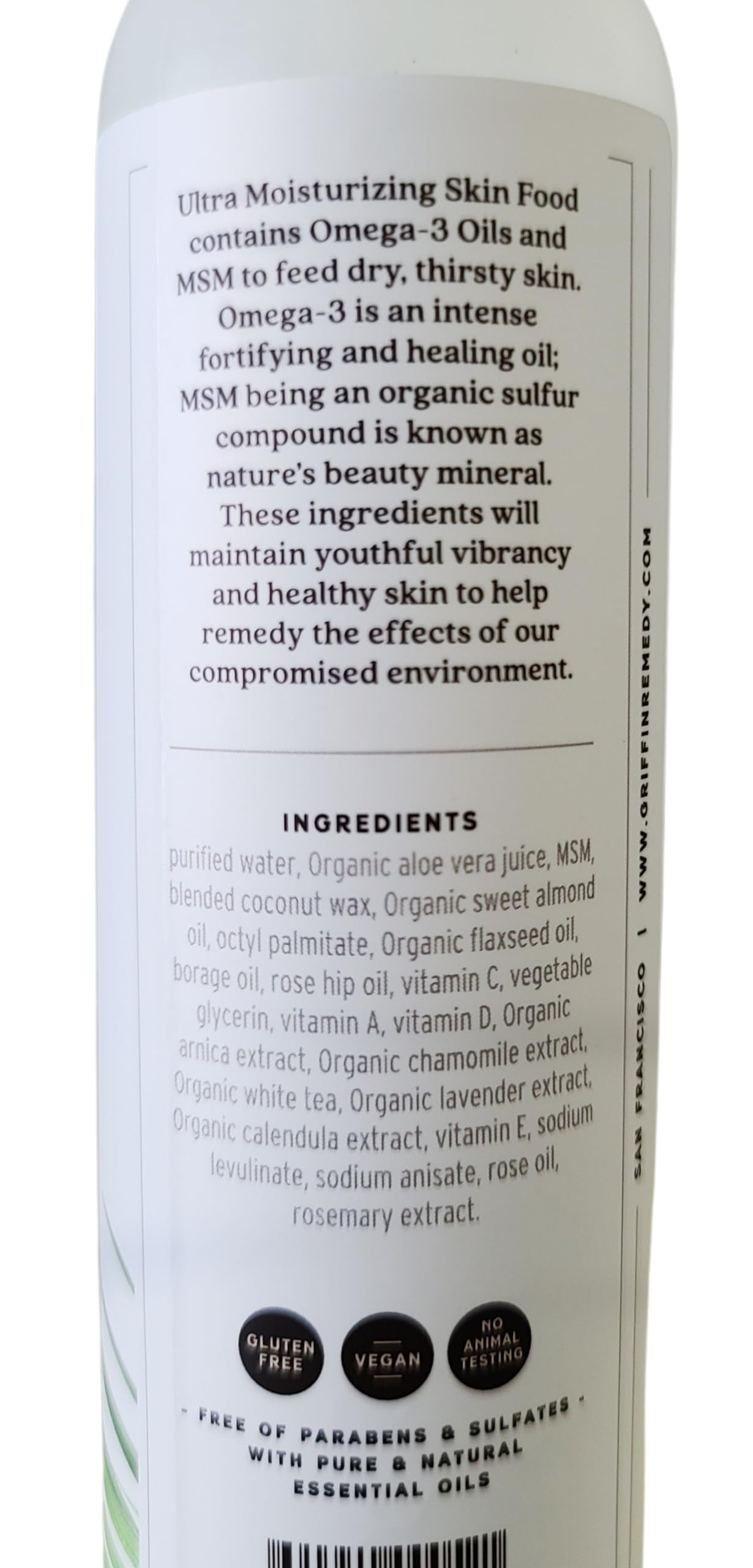 Griffin Remedy Omega-3 Body Lotion-Unscented with Organic MSM and Essential Oils, Ultra Moisturizing, All Natural, Paraben Free, Sulfate Free 8 fl oz