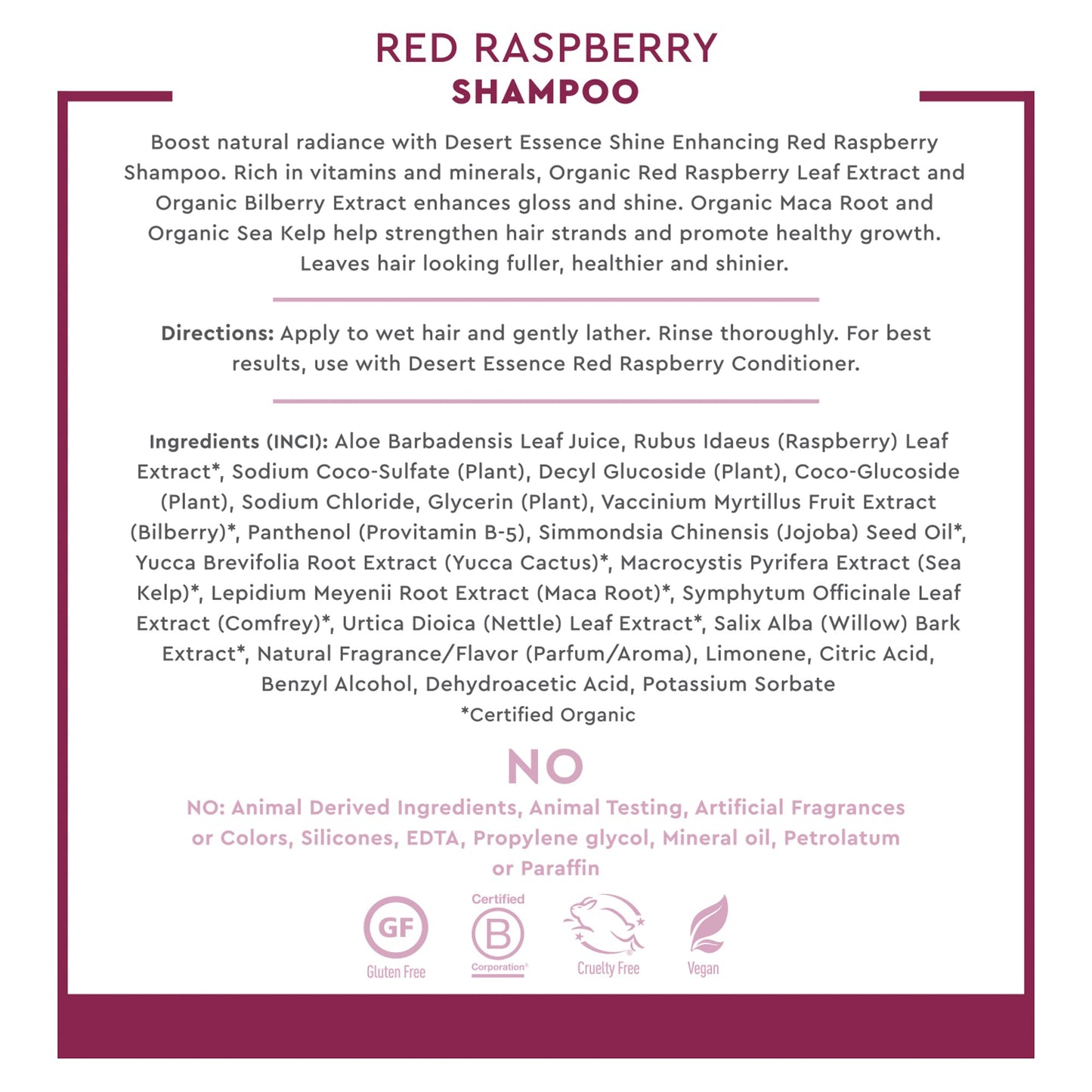Desert Essence Red Raspberry Shampoo and Conditioner Bundle With Aloe Leaf Juice, Jojoba, Vitamin B-5 and Shea Butter, 8 fl. oz. and 8 fl. oz. Each
